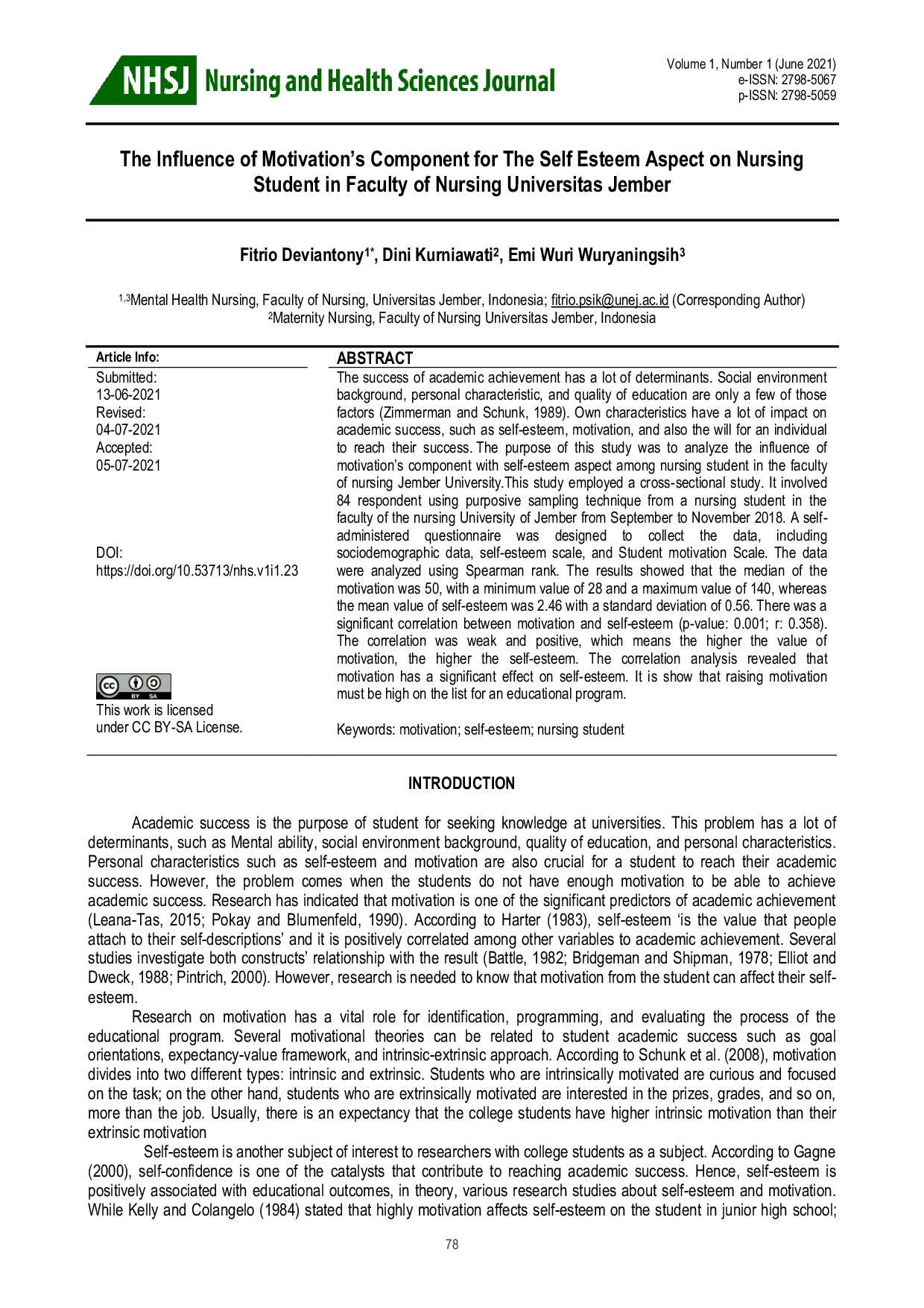 JURIS Pengaruh Komponen Motivasi Terhadap Aspek Self Esteem Pada Mahasiswa Keperawatan