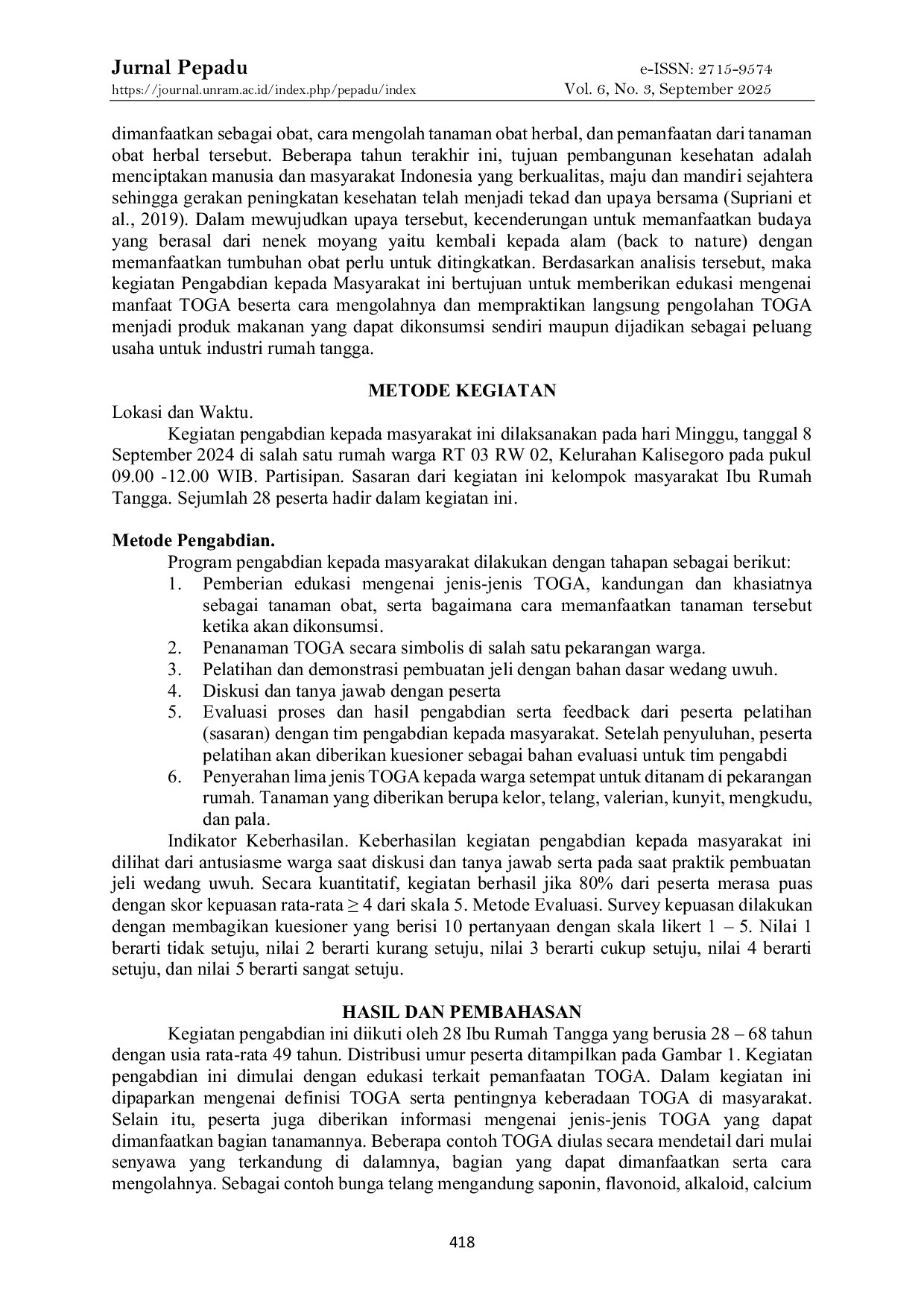 JURIS Pemberdayaan Tanaman Obat Keluarga di Kalisegoro Semarang Edukasi dan Inovasi Produk Herbal untuk Kesehatan Masyarakat