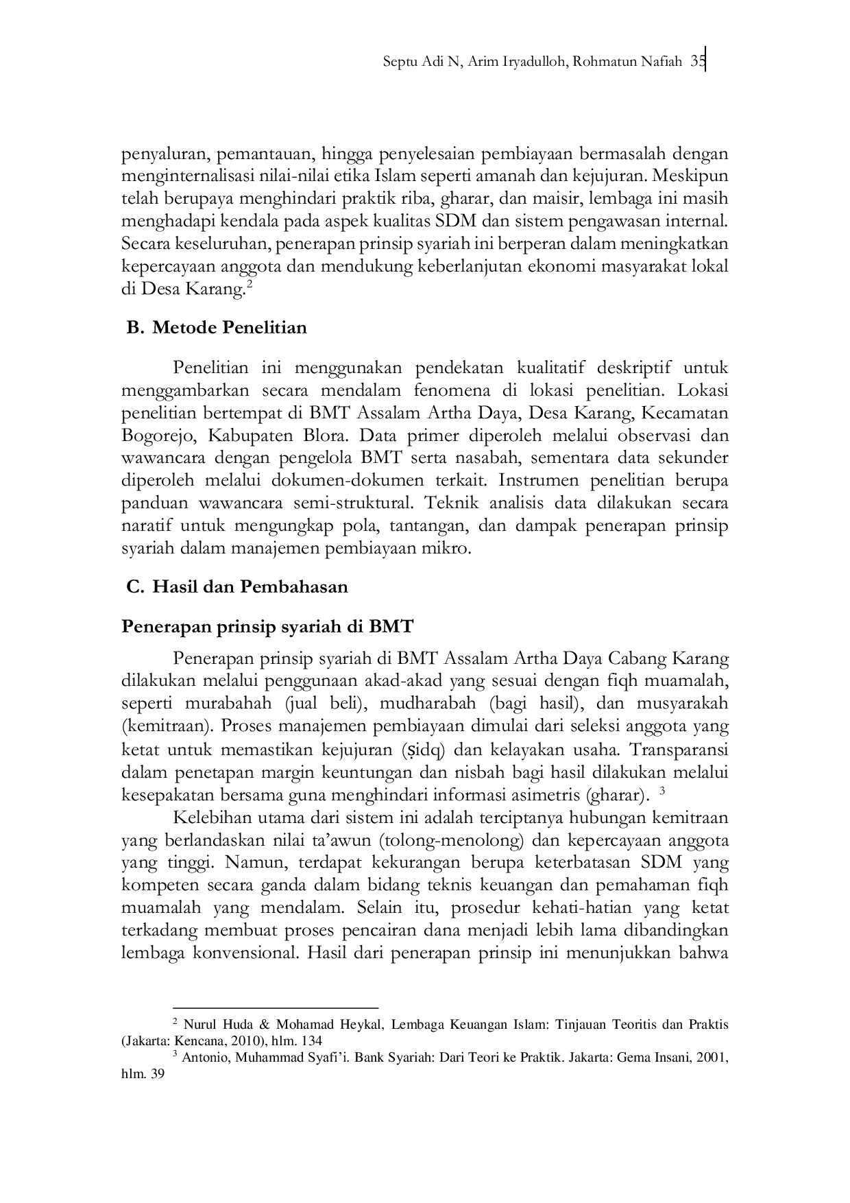 JURIS Penerapan Prinsip Syariah Dalam Manajemen Pembiayaan Mikro Di Bmt Assalam Artha Daya Desa Karang Kecamatan Bogorejo Kabupaten Blora