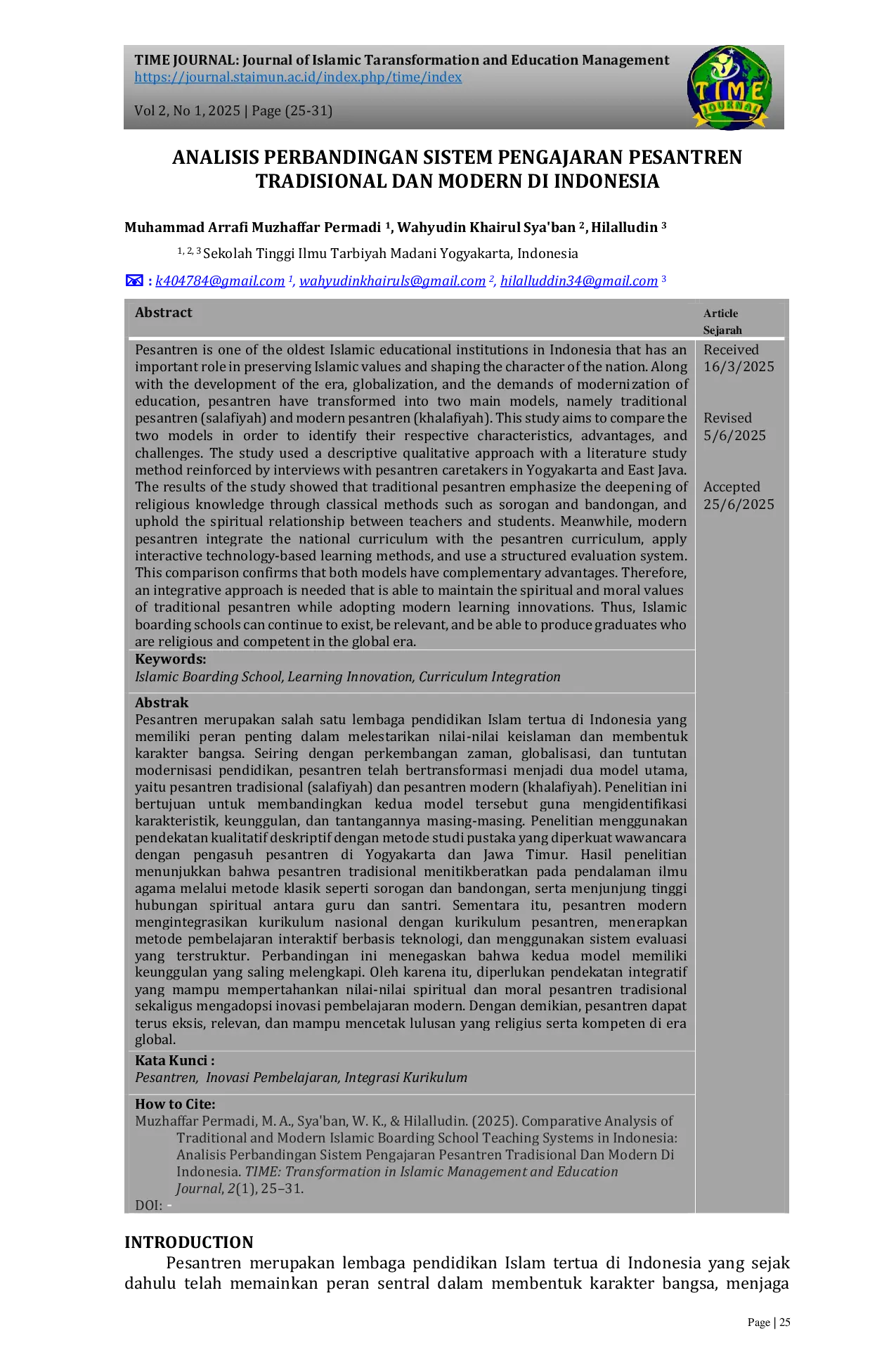 JURIS Comparative Analysis of Traditional and Modern Islamic Boarding School Teaching Systems in Indonesia Analisis Perbandingan Sistem Pengajaran Pesantren Tradisional Dan Modern Di Indonesia