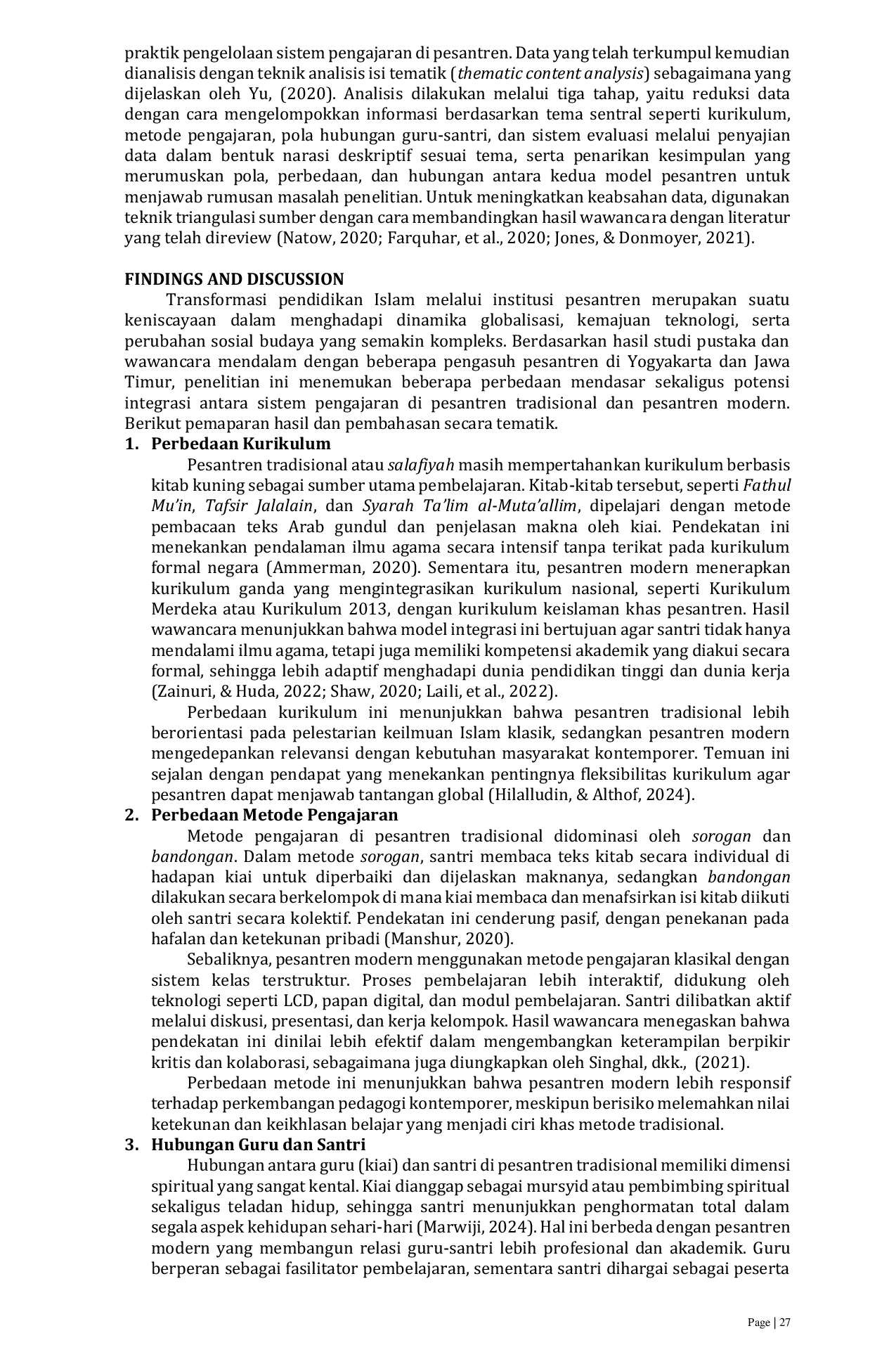 JURIS Comparative Analysis of Traditional and Modern Islamic Boarding School Teaching Systems in Indonesia Analisis Perbandingan Sistem Pengajaran Pesantren Tradisional Dan Modern Di Indonesia