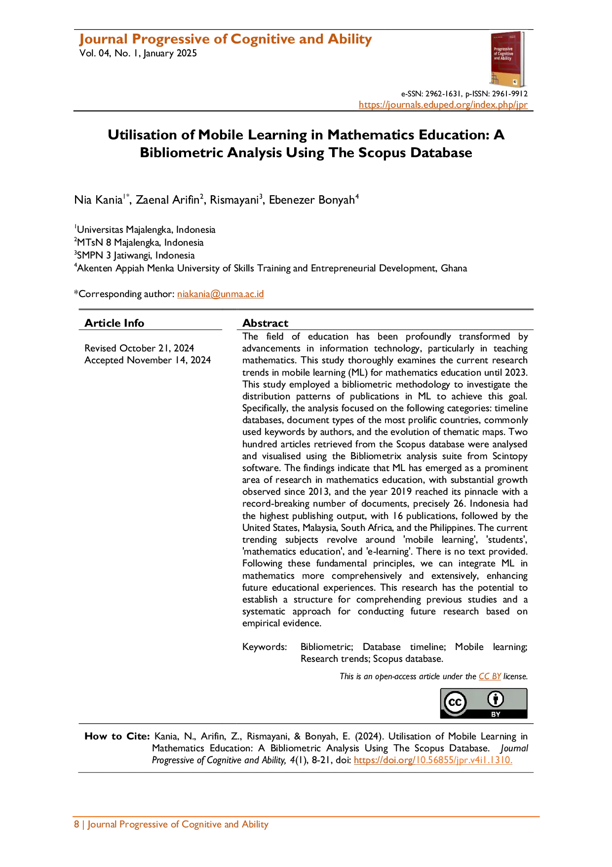 JURIS Utilisation of Mobile Learning in Mathematics Education A Bibliometric Analysis Using The Scopus Database
