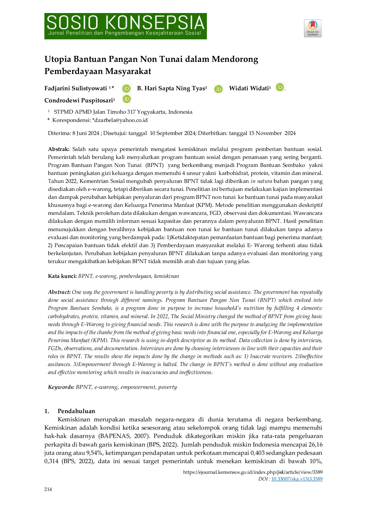 JURIS Utopia Bantuan Pangan Non Tunai dalam Mendorong Pemberdayaan Masyarakat