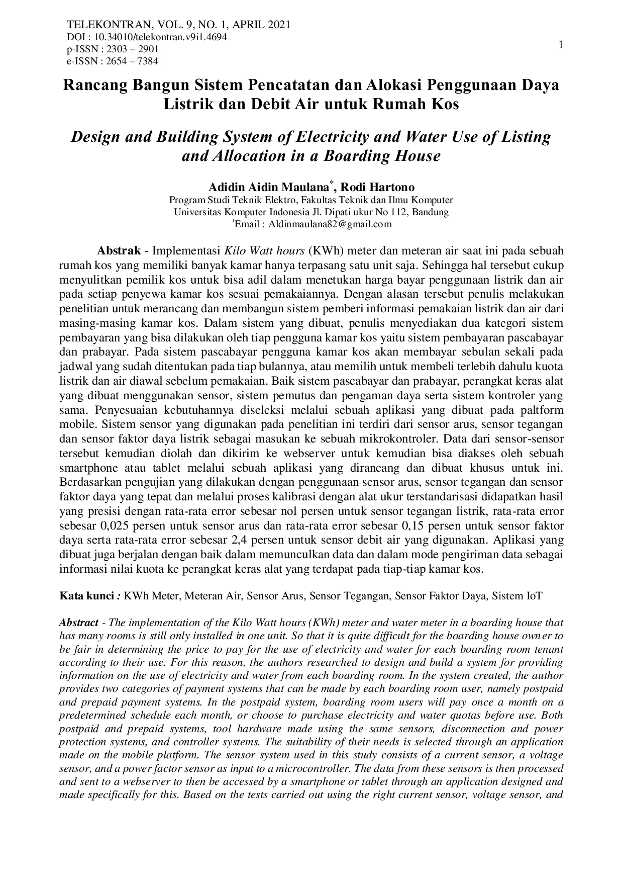 JURIS Design of Listing System and Allocation of Electricity Use and Water Debit in A Boarding House