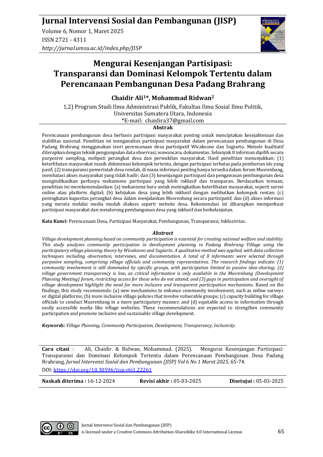 JURIS Mengurai Kesenjangan Partisipasi Transparansi dan Dominasi Kelompok Tertentu dalam Perencanaan Pembangunan Desa Padang Brahrang