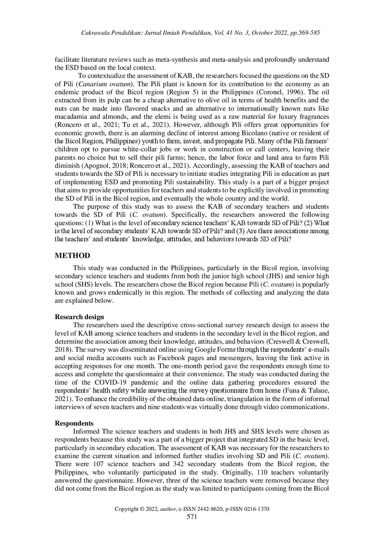 juris Knowledge attitudes and behaviors of teachers and students toward sustainable development of Pili Canarium ovatum