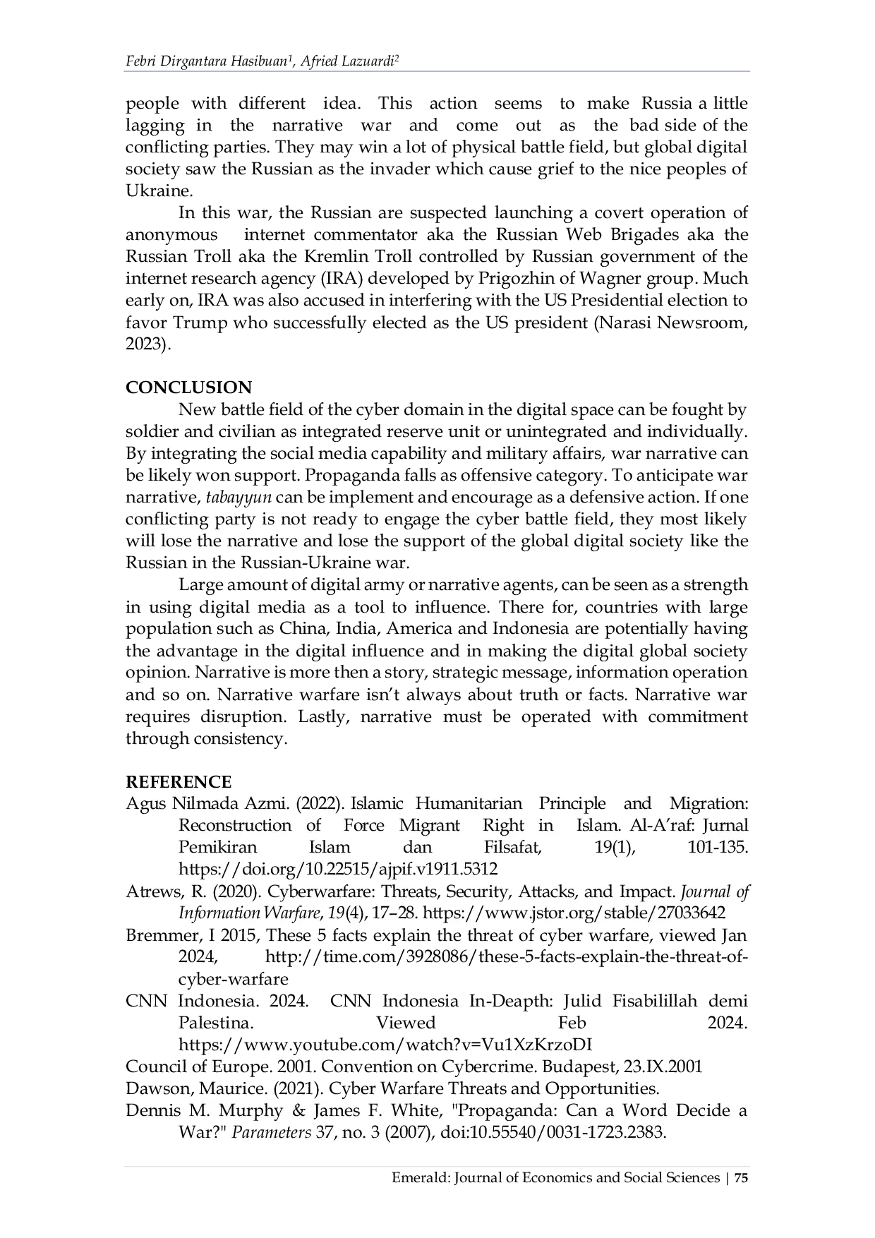 JURIS Social Media Capabilities And Military Affairs Using Propaganda And Tabayyun In The Digital Warfare