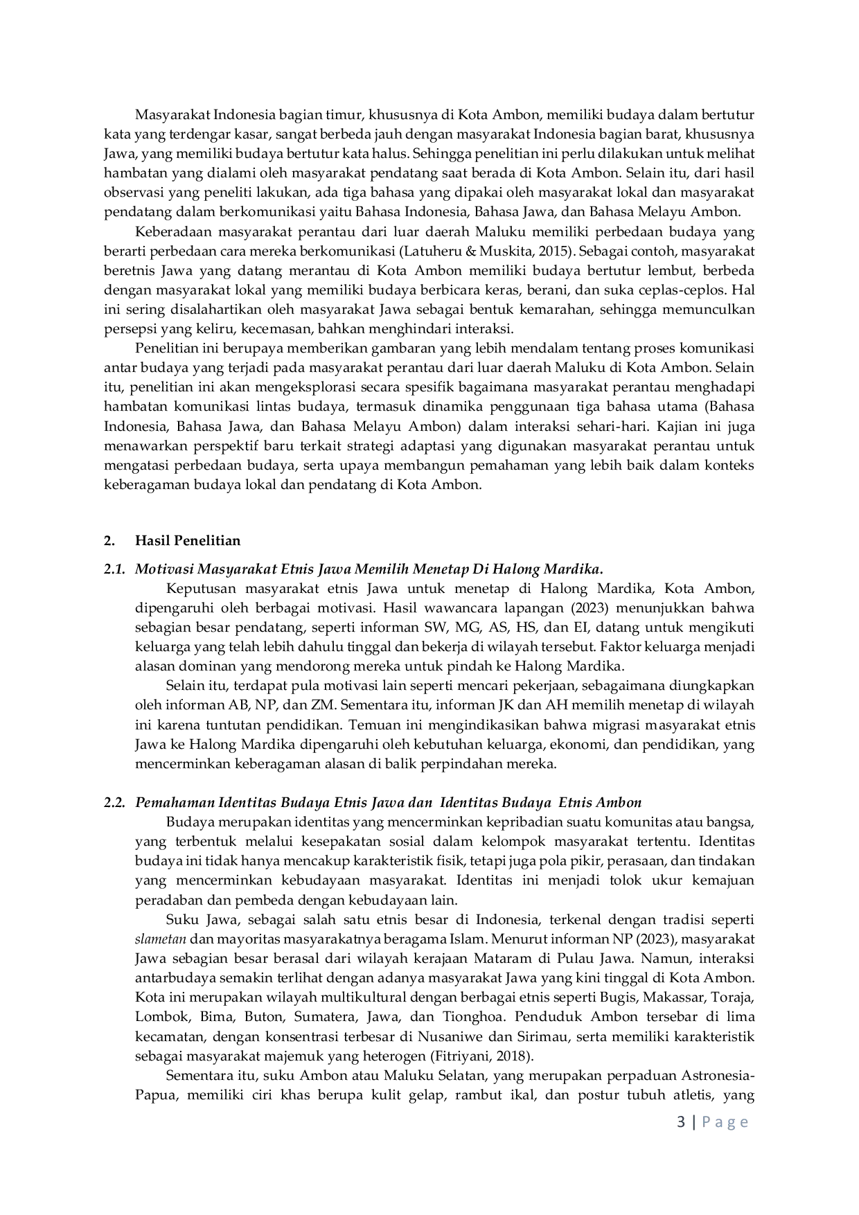 JURIS Komunikasi Antar Budaya pada Masyarakat Pendatang Studi pada Etnis Jawa di Halong Mardika Kelurahan Rijali Kota Ambon