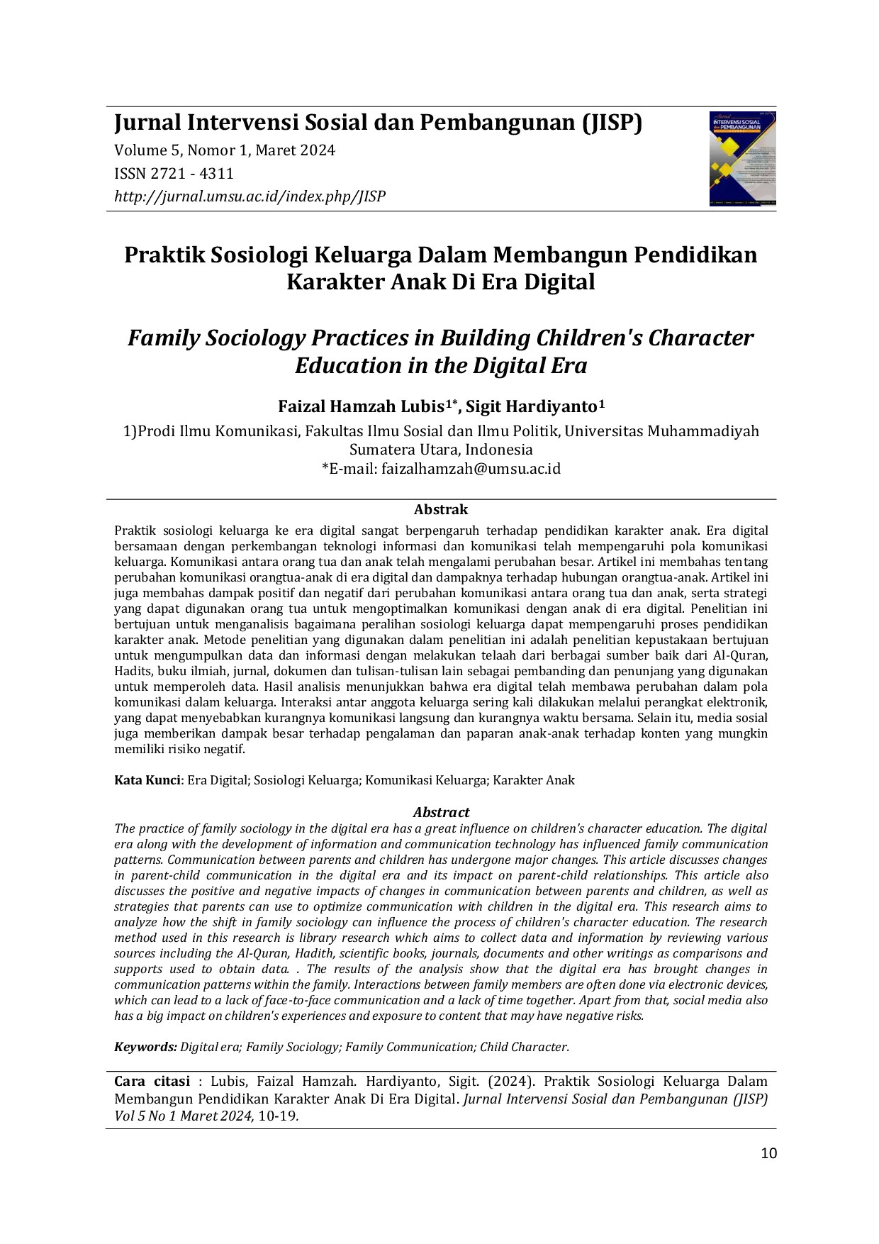 JURIS Praktik Sosiologi Keluarga Dalam Membangun Pendidikan Karakter Anak Di Era Digital