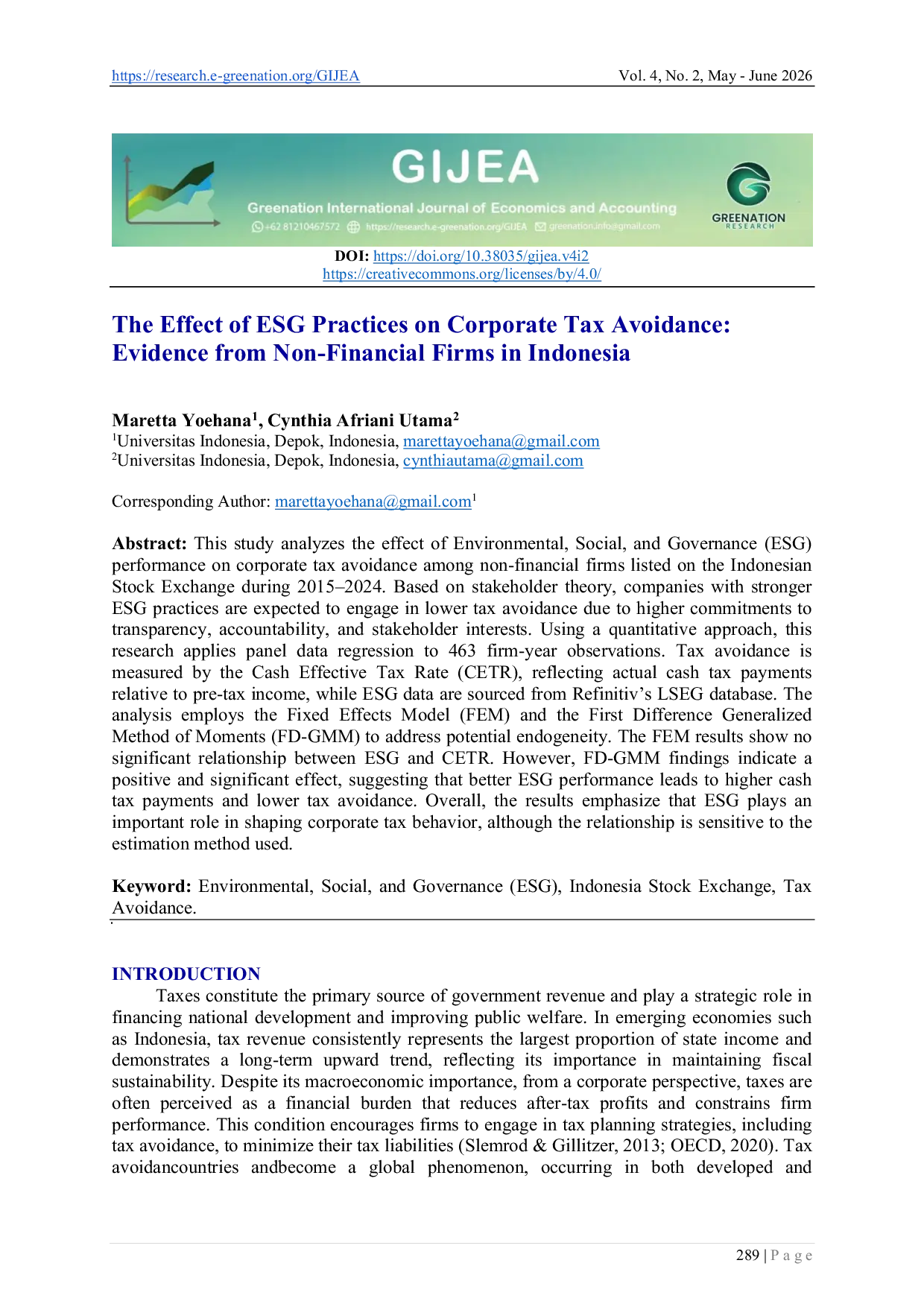 JURIS The Effect of ESG Practices on Corporate Tax Avoidance Evidence from Non Financial Firms in Indonesia