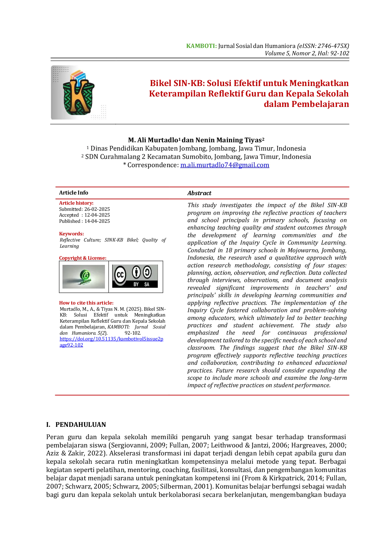 JURIS Bikel SIN KB Solusi Efektif untuk Meningkatkan Keterampilan Reflektif Guru dan Kepala Sekolah dalam Pembelajaran
