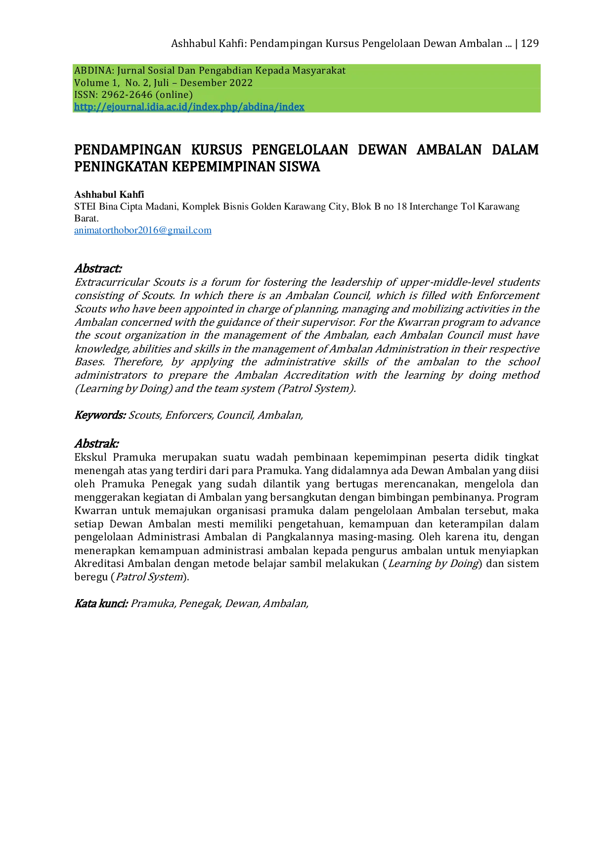 JURIS Pendampingan Kursus Pengelolaan Dewan Ambalan Dalam Peningkatan Kepemimpinan Siswa