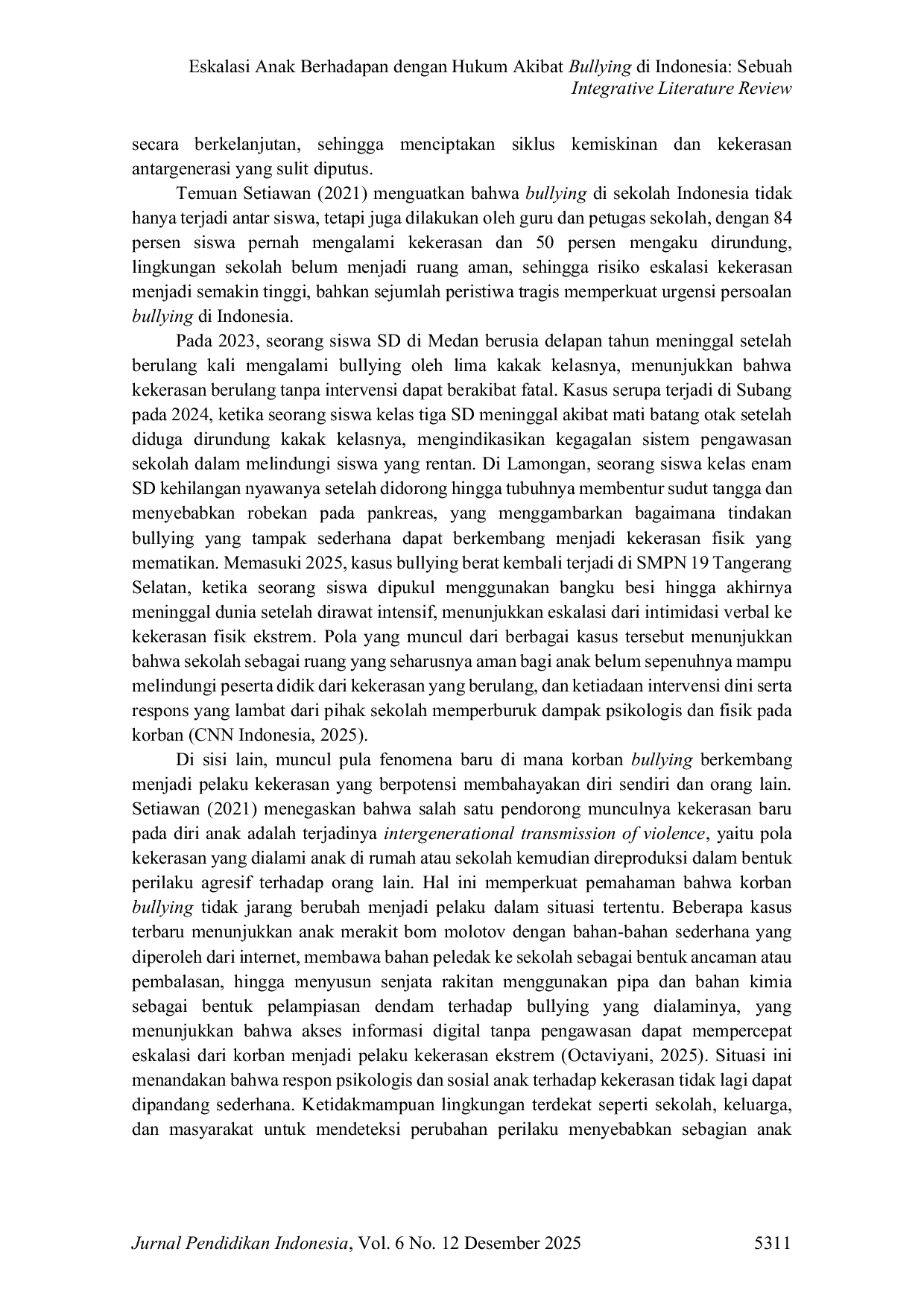 JURIS Eskalasi Anak Berhadapan dengan Hukum Akibat Bullying di Indonesia Sebuah Integrative Literature Review