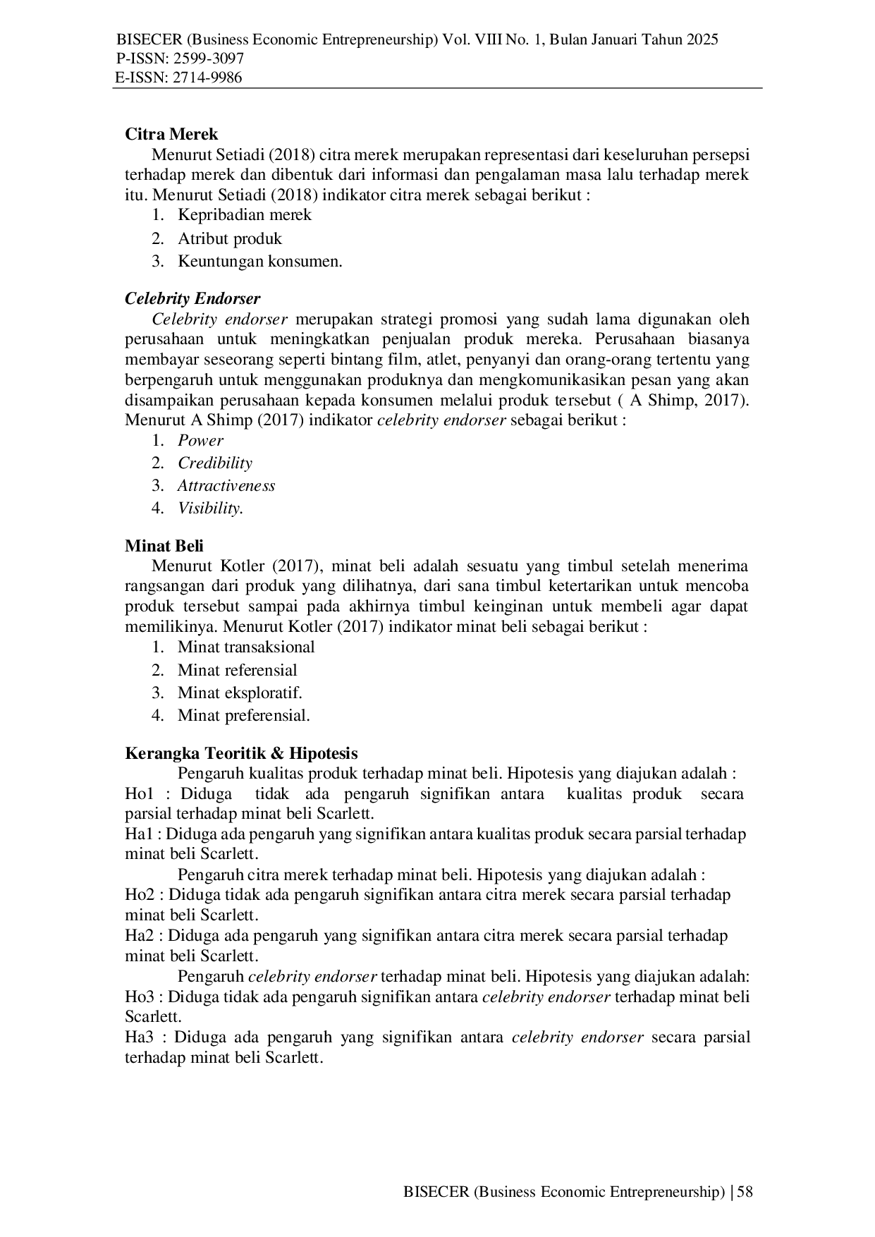 JURIS PENGARUH KUALITAS PRODUK CITRA MEREK DAN CELEBRITY ENDORSER TERHADAP MINAT BELI PADA PRODUK SCARLETT DI KABUPATEN SEMARANG
