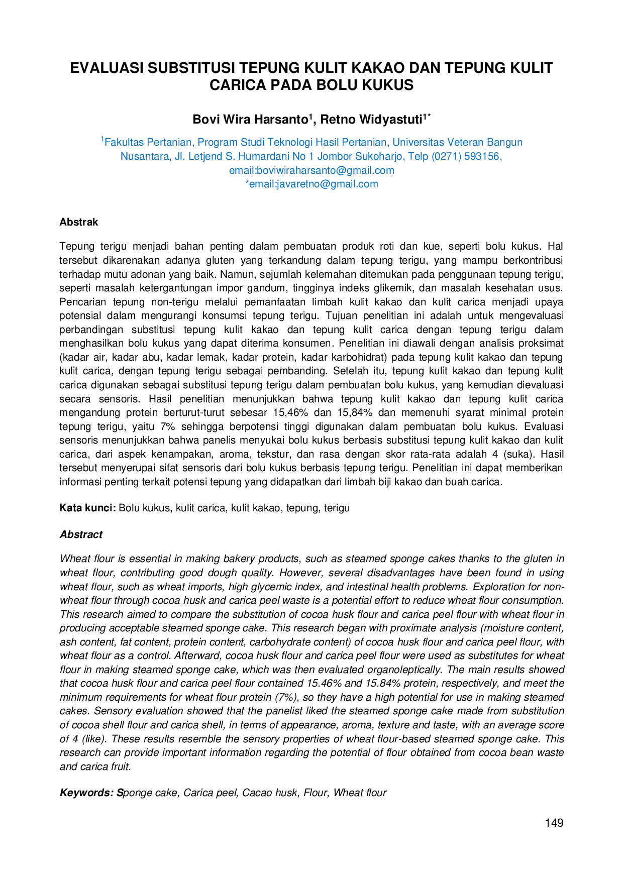 JURIS Evaluasi Substitusi Tepung Kulit Kakao dan Tepung Kulit Carica pada Bolu Kukus