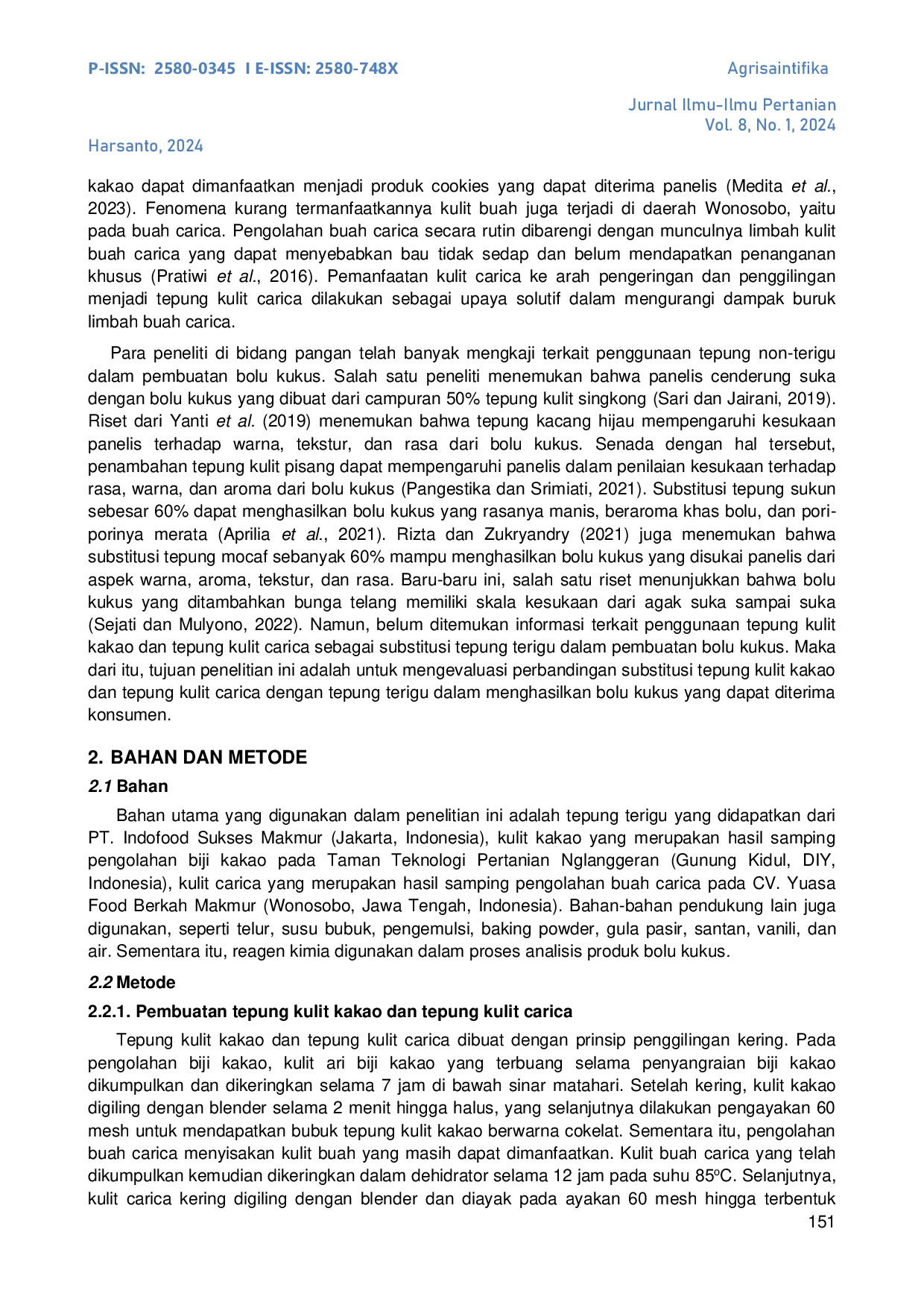 JURIS Evaluasi Substitusi Tepung Kulit Kakao dan Tepung Kulit Carica pada Bolu Kukus