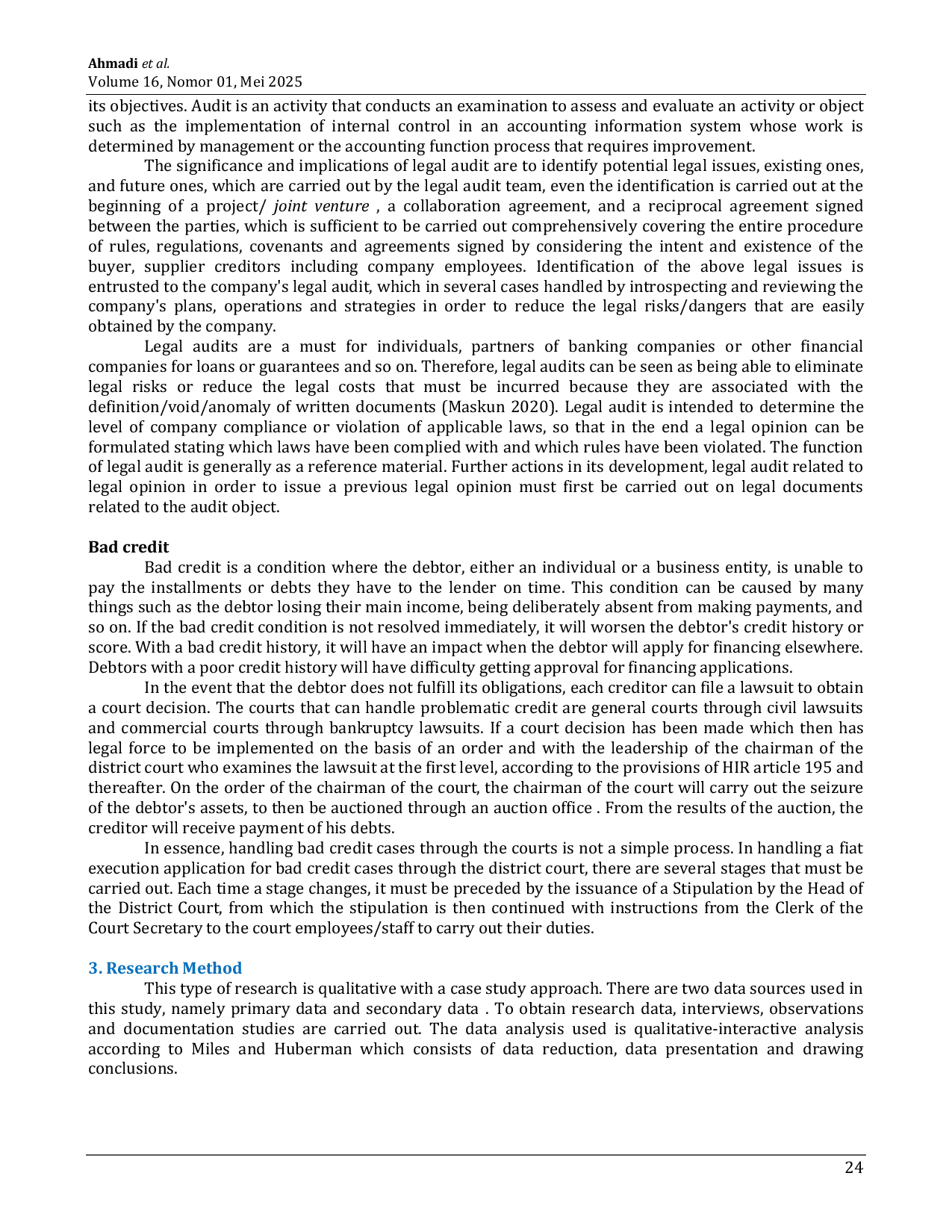 JURIS The Role of Legal Audit in Collection Loan Debts through State Attorney Study at Bambang Santoso Partners Law Firm