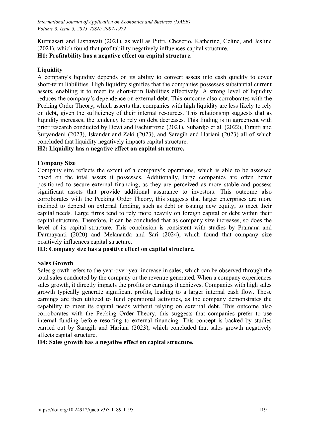 JURIS THE EFFECT OF PROFITABILITY LIQUIDITY COMPANY SIZE AND SALES GROWTH ON CAPITAL STRUCTURE IN CONSUMER NON CYCLICALS COMPANIES LISTED ON THE INDONESIA STOCK EXCHANGE 2021 2023 PERIOD