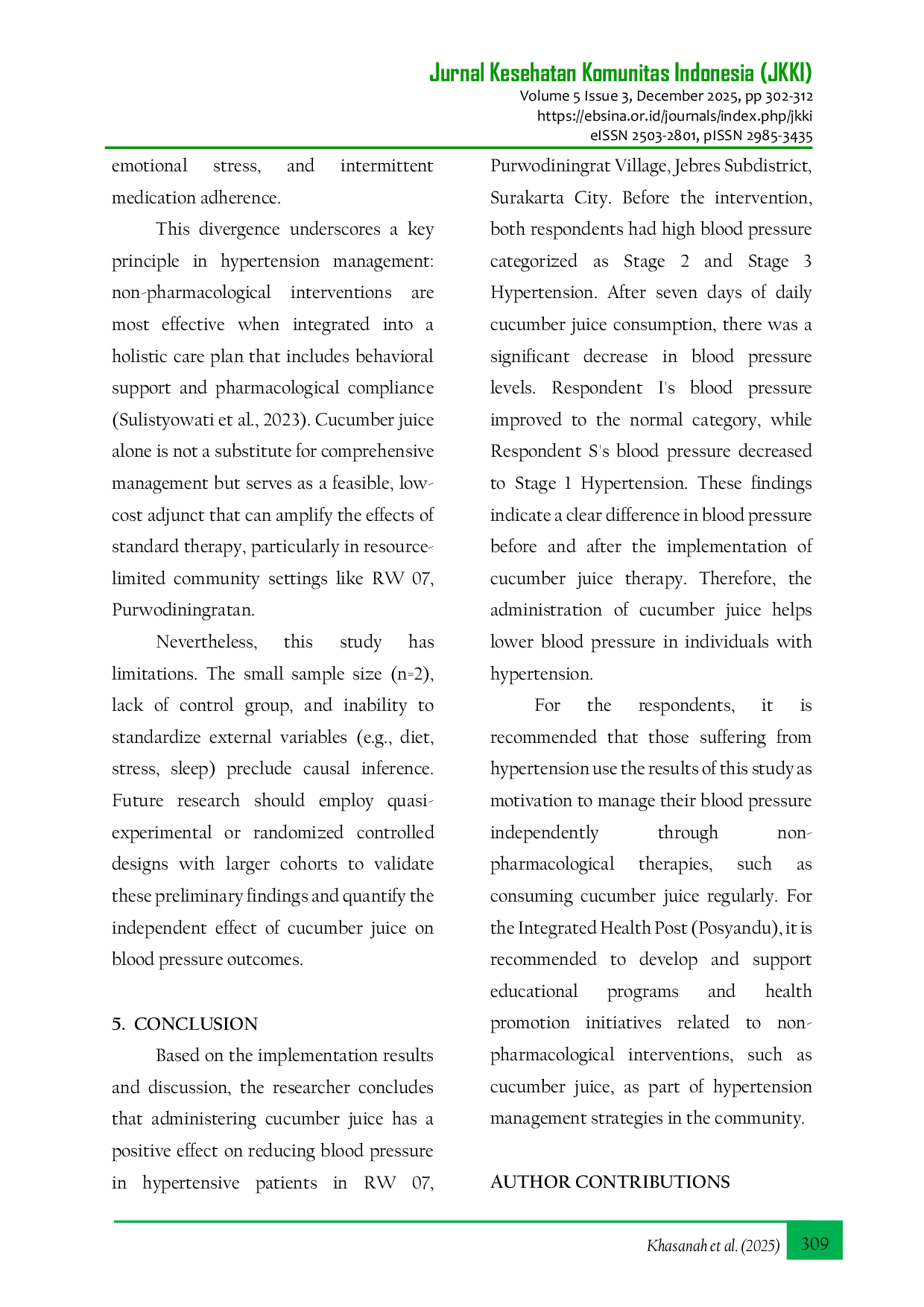 JURIS The Effect of Cucumber Juice Administration on Blood Pressure Reduction in Older Adults Hypertension A Case Study