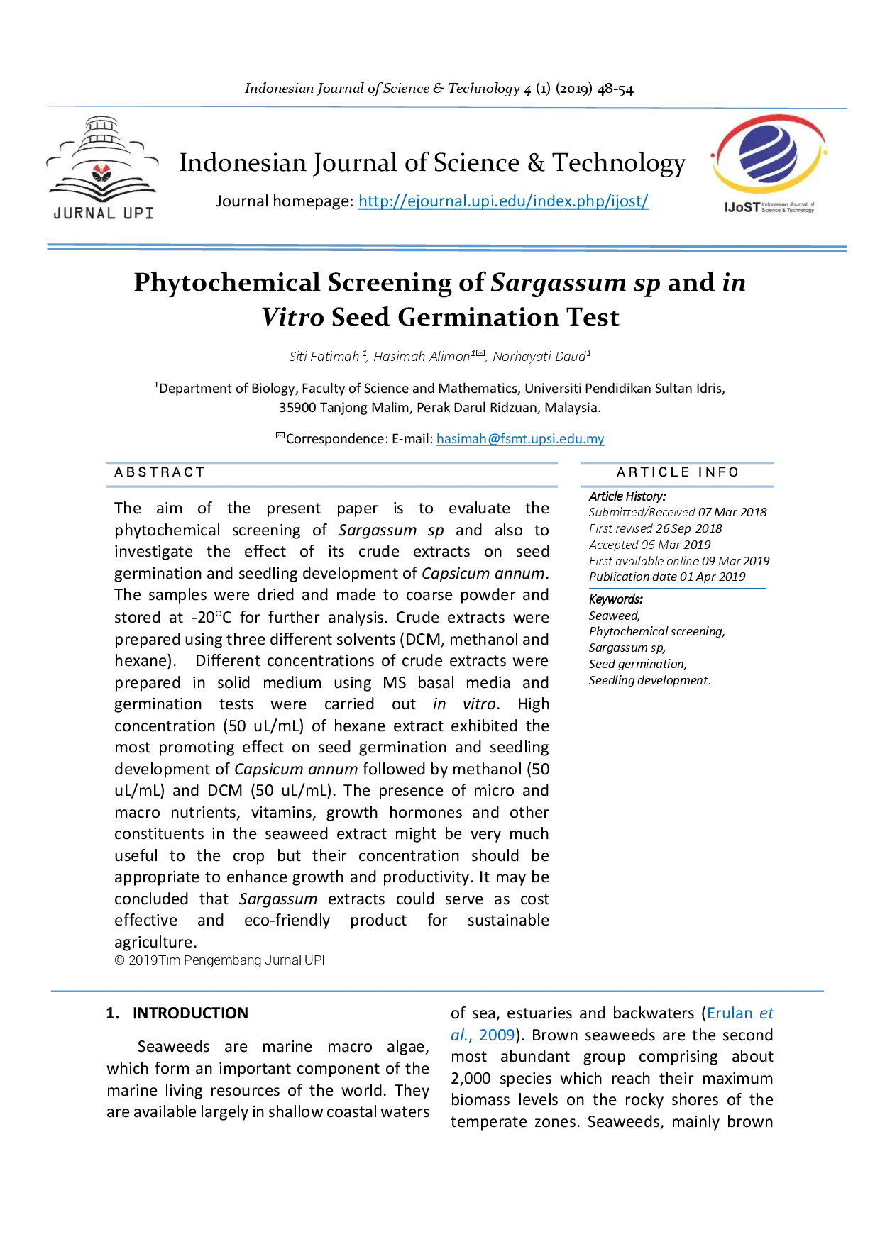 juris Phytochemical screening of Sargassum sp and in vitro seed germination test