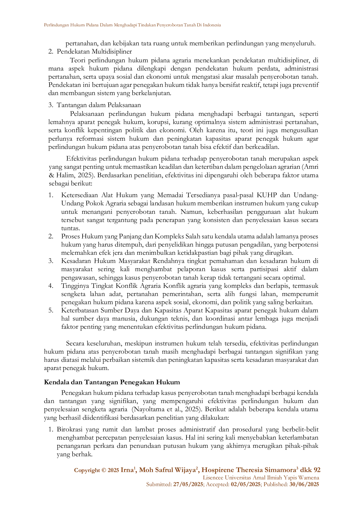 JURIS Perlindungan Hukum Pidana Dalam Menghadapi Tindakan Penyerobotan Tanah Di Indonesia