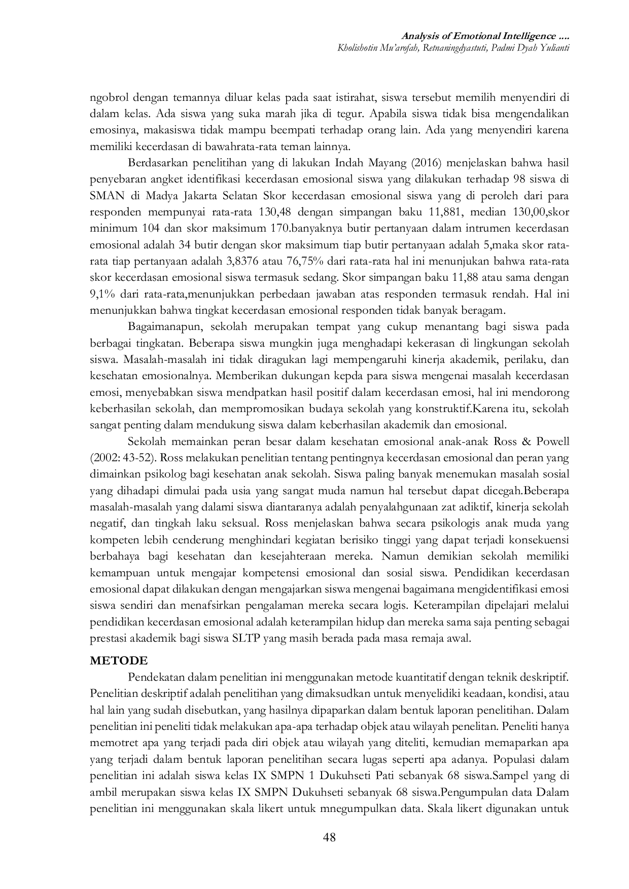 JURIS Analysis of Emotional Intelligence Level of Class IX Students of SMP Negeri 1 Dukuhseti Pati Regency
