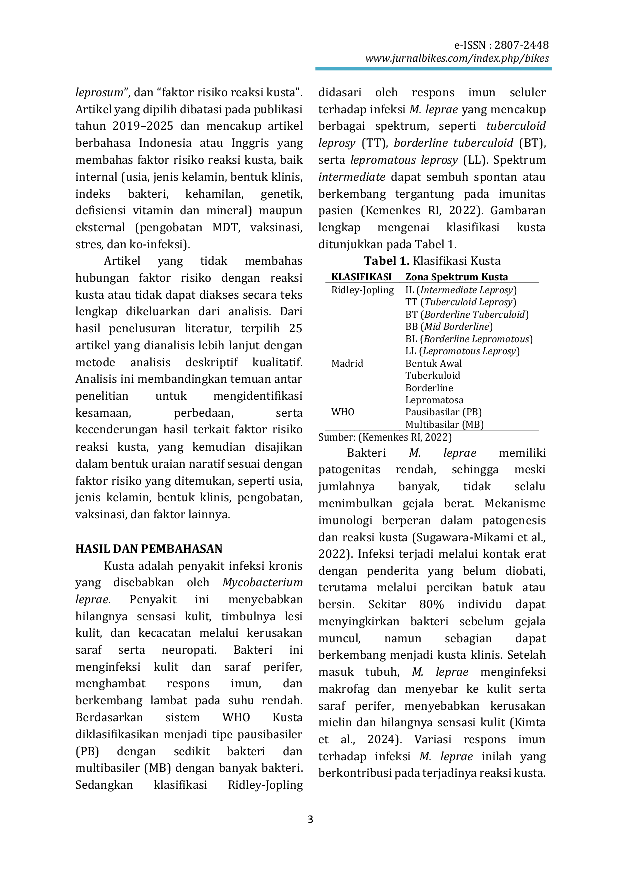 JURIS Faktor Risiko Reaksi Kusta Tinjauan Terhadap Reaksi Tipe 1 dan Tipe 2 pada Pasien Kusta