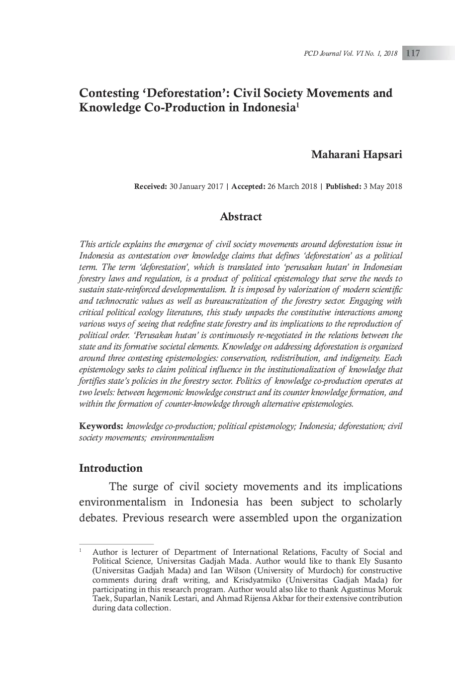 JURIS Contesting Deforestation Civil Society Movements and Knowledge Co Production in Indonesia