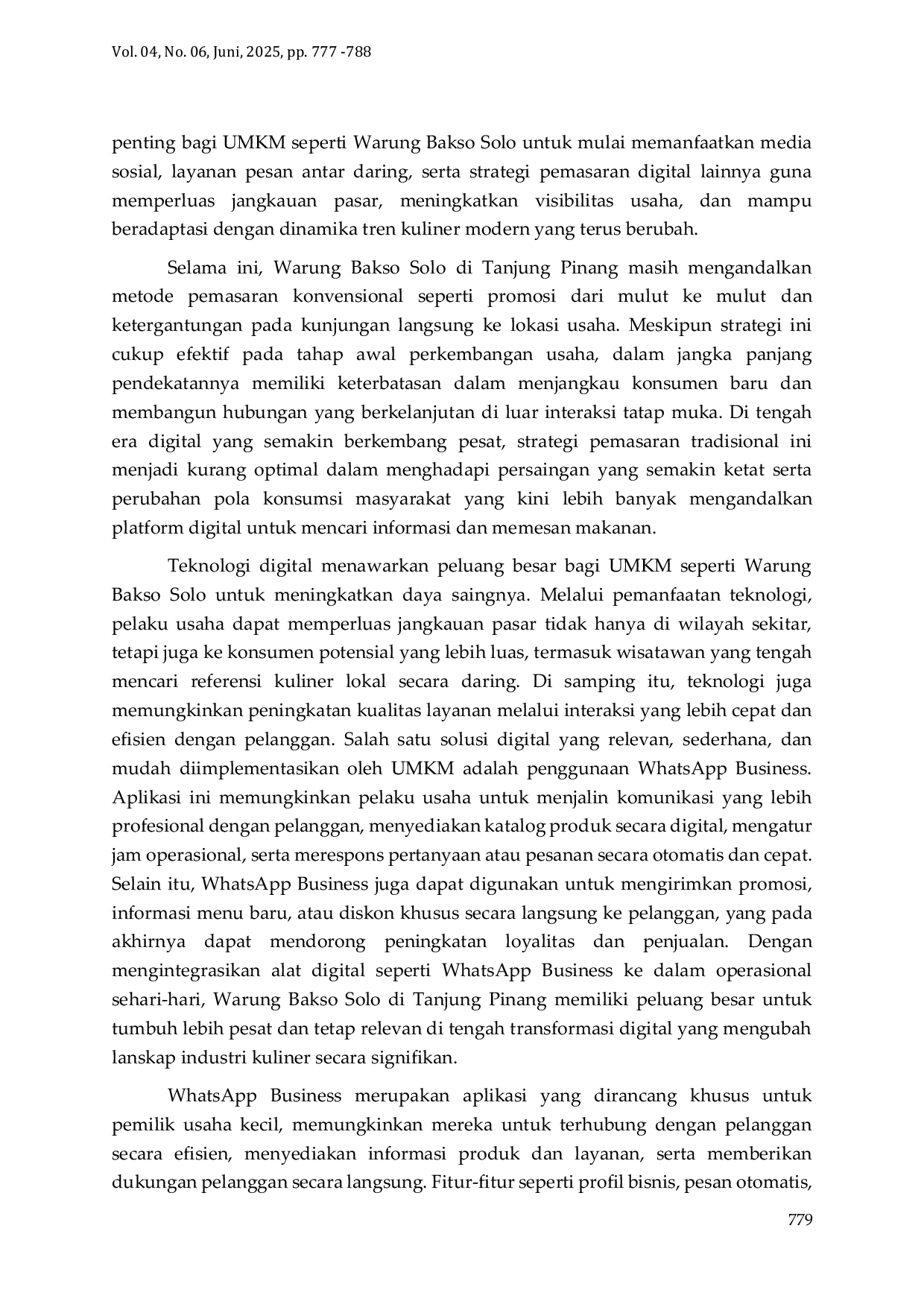 JURIS Optimalisasi Fitur WhatsApp Business dalam Meningkatkan Efektivitas Promosi dan Penjualan pada UMKM di Era Digital