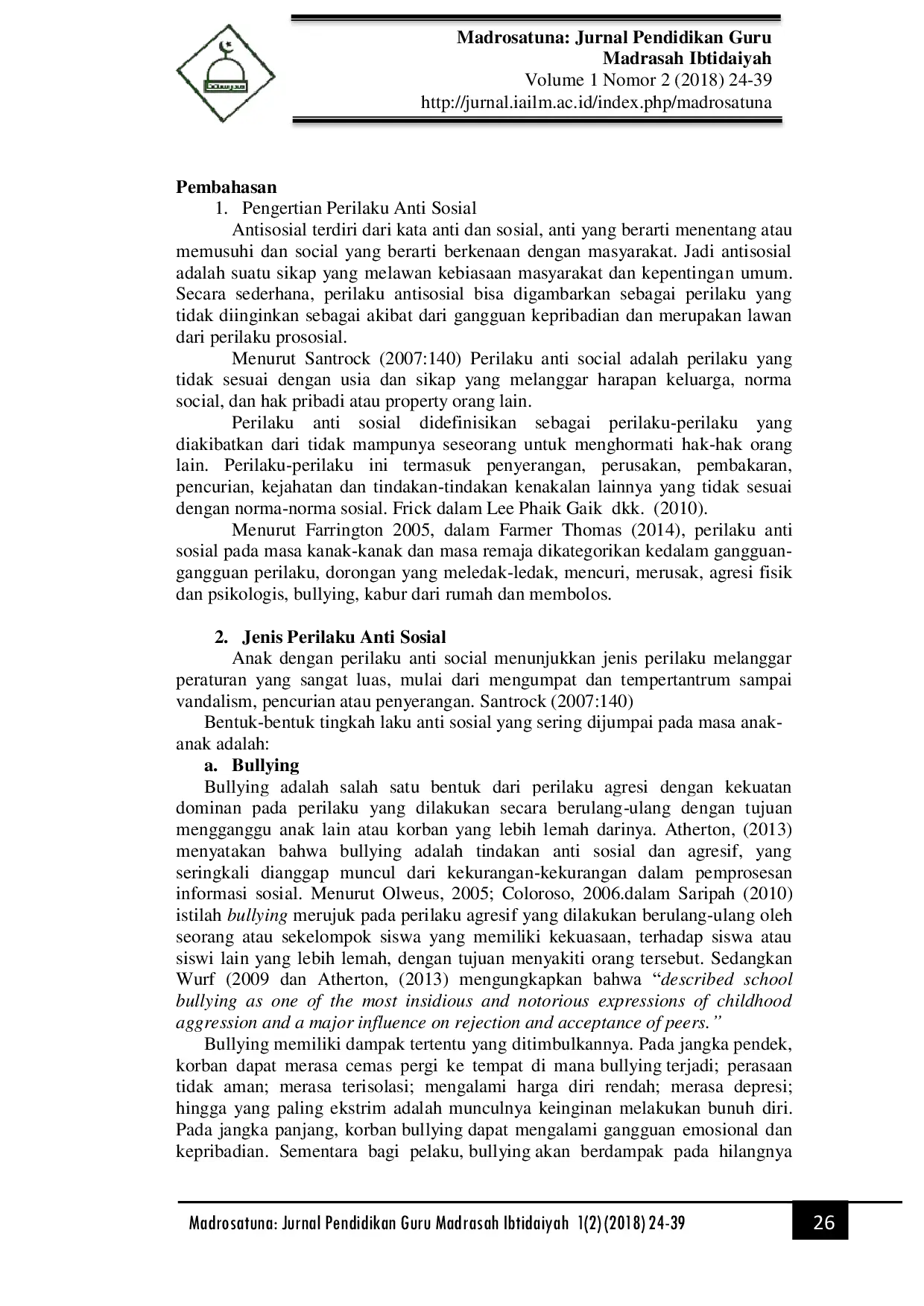 JURIS Perilaku Anti Sosial Pada Anak Sekolah Dasar Dan Upaya Pemecahannya