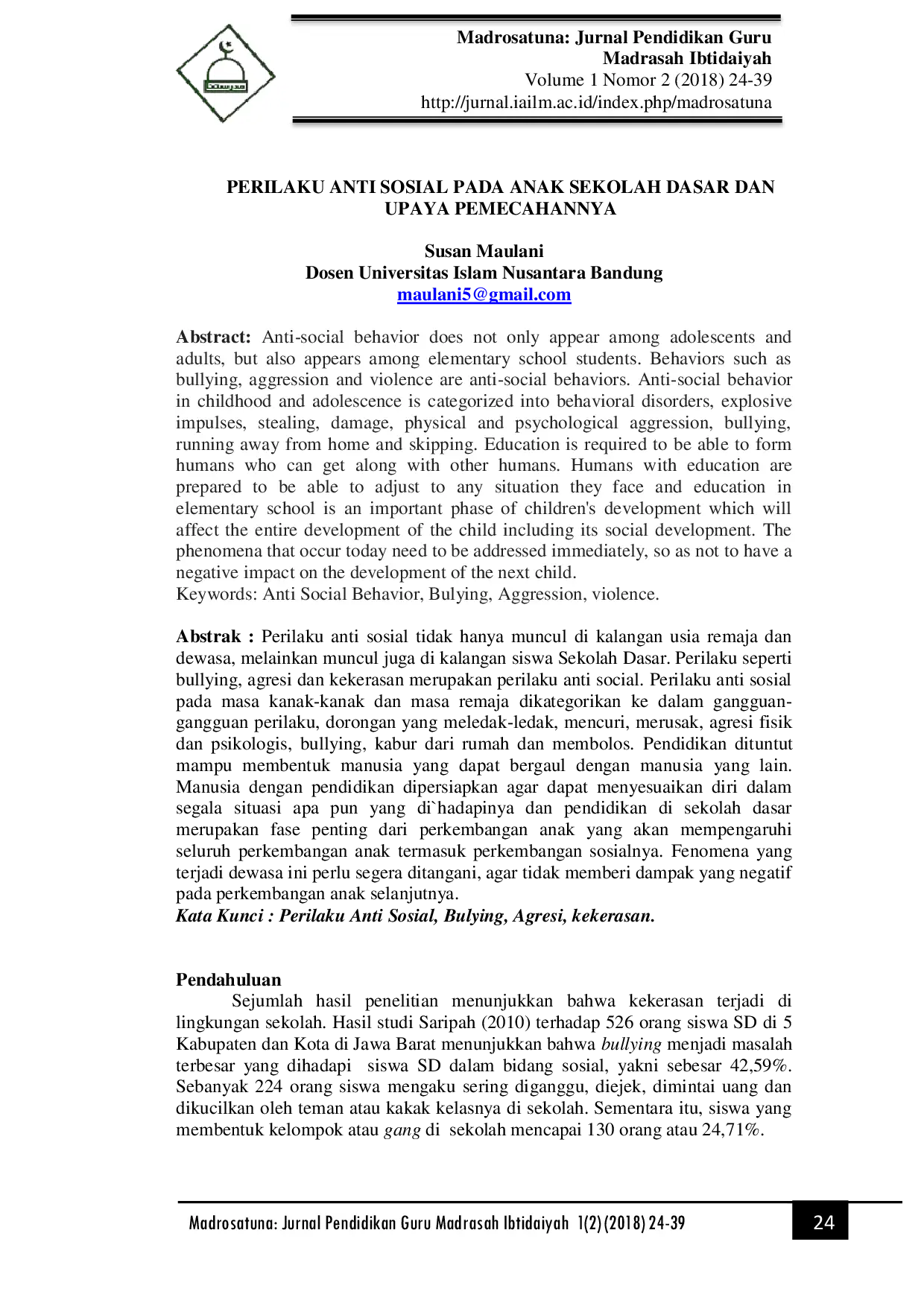 JURIS Perilaku Anti Sosial Pada Anak Sekolah Dasar Dan Upaya Pemecahannya