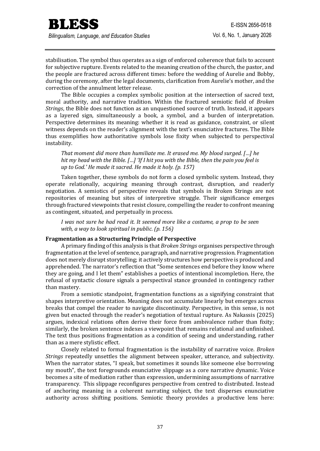 JURIS Fractured Viewpoints A Semiotics of Perspective in Aur lie Moeremans s Broken Strings