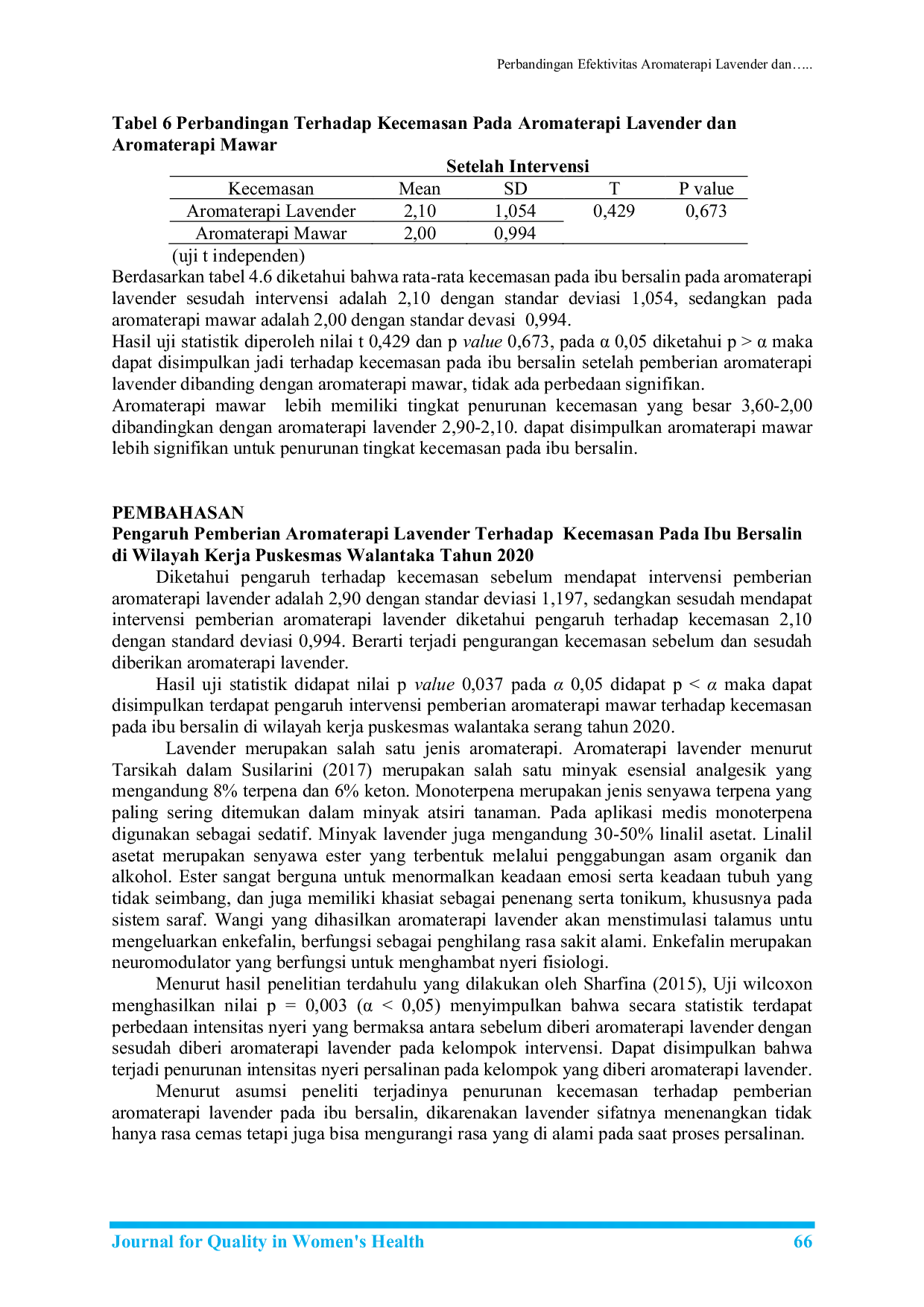 JURIS Perbandingan Efektivitas Aromaterapi Lavender dan Mawar Terhadap Kecemasan Ibu Bersalin di Wilayah Kerja Puskesmas Walantaka Serang