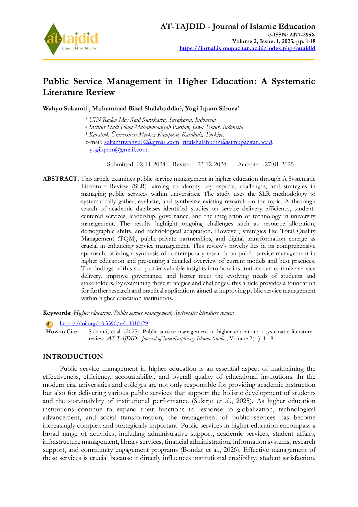 JURIS Public Service Management in Higher Education A Systematic Literature Review