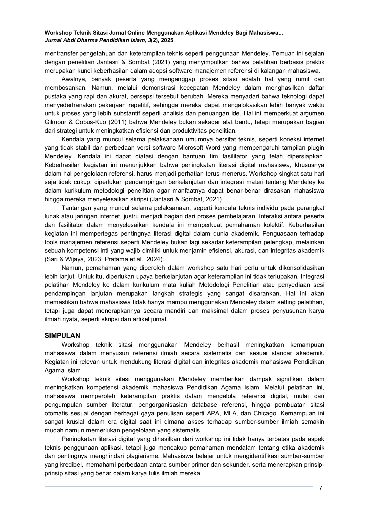 JURIS Workshop on Online Journal Citation Techniques Using Mendeley Application for Islamic Education Students at Universitas Nurul Huda 2024