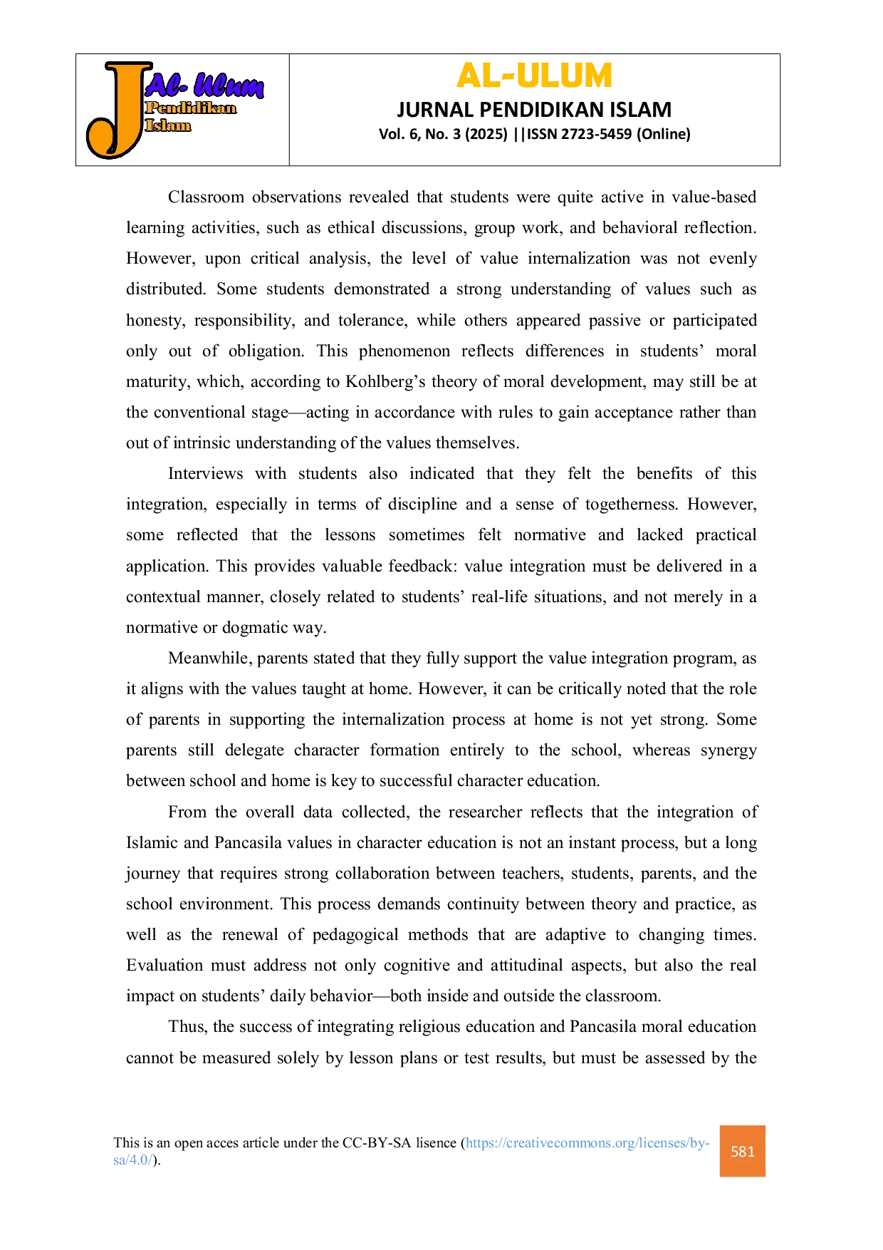 JURIS Integrating Islamic and Pancasila Education in the Character Development of 12th Grade Students at Karya Dharma Veteran High School Sambi Subdistrict Boyolali Regency Academic Year 2023 2024