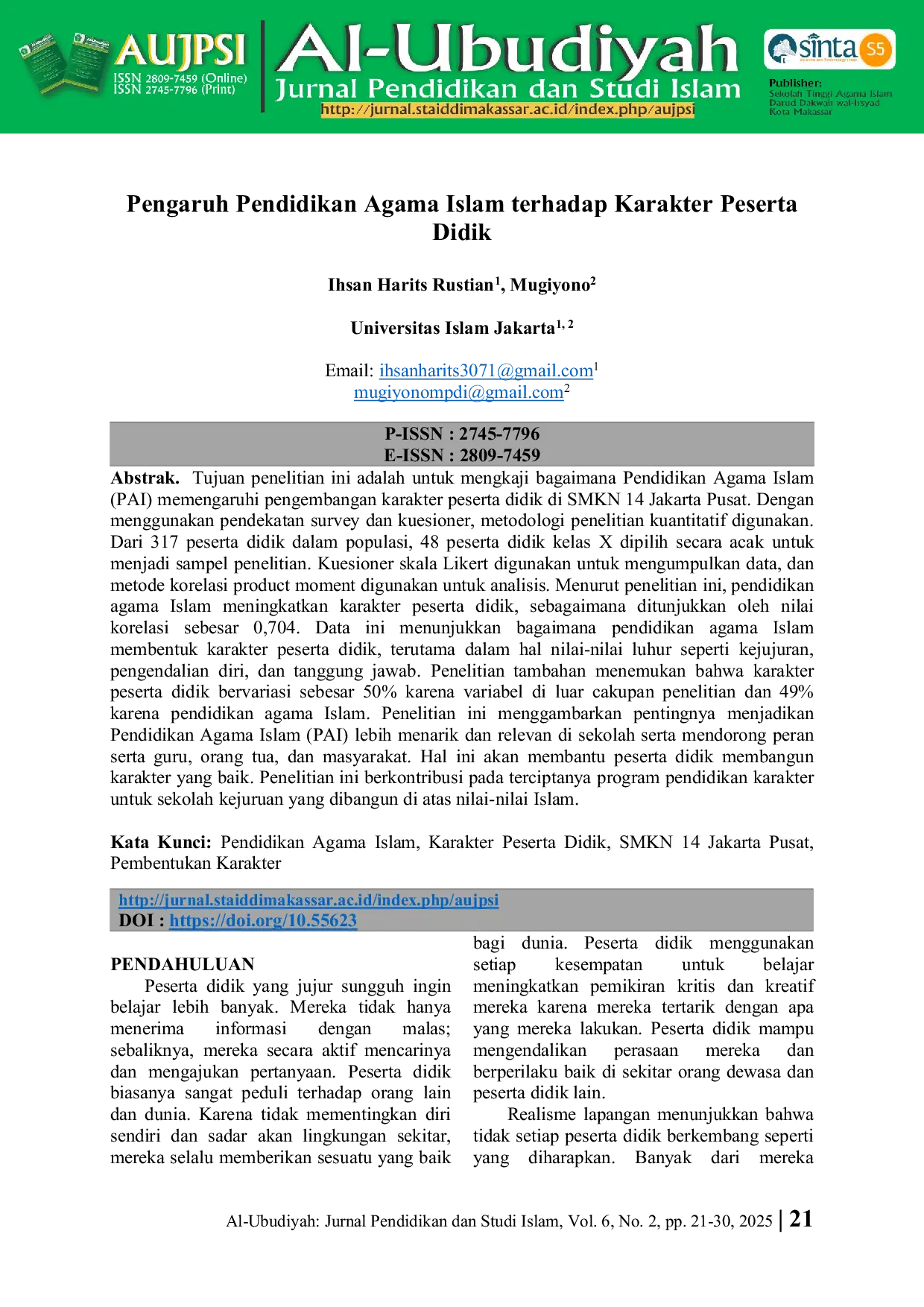 JURIS Pengaruh Pendidikan Agama Islam terhadap Karakter Peserta Didik