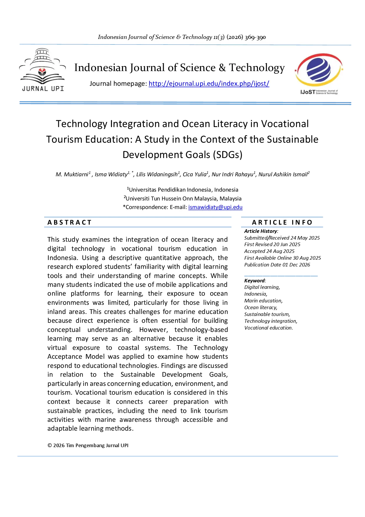 juris Technology Integration and Ocean Literacy in Vocational Tourism Education A Study in the Context of the Sustainable Development Goals SDGs