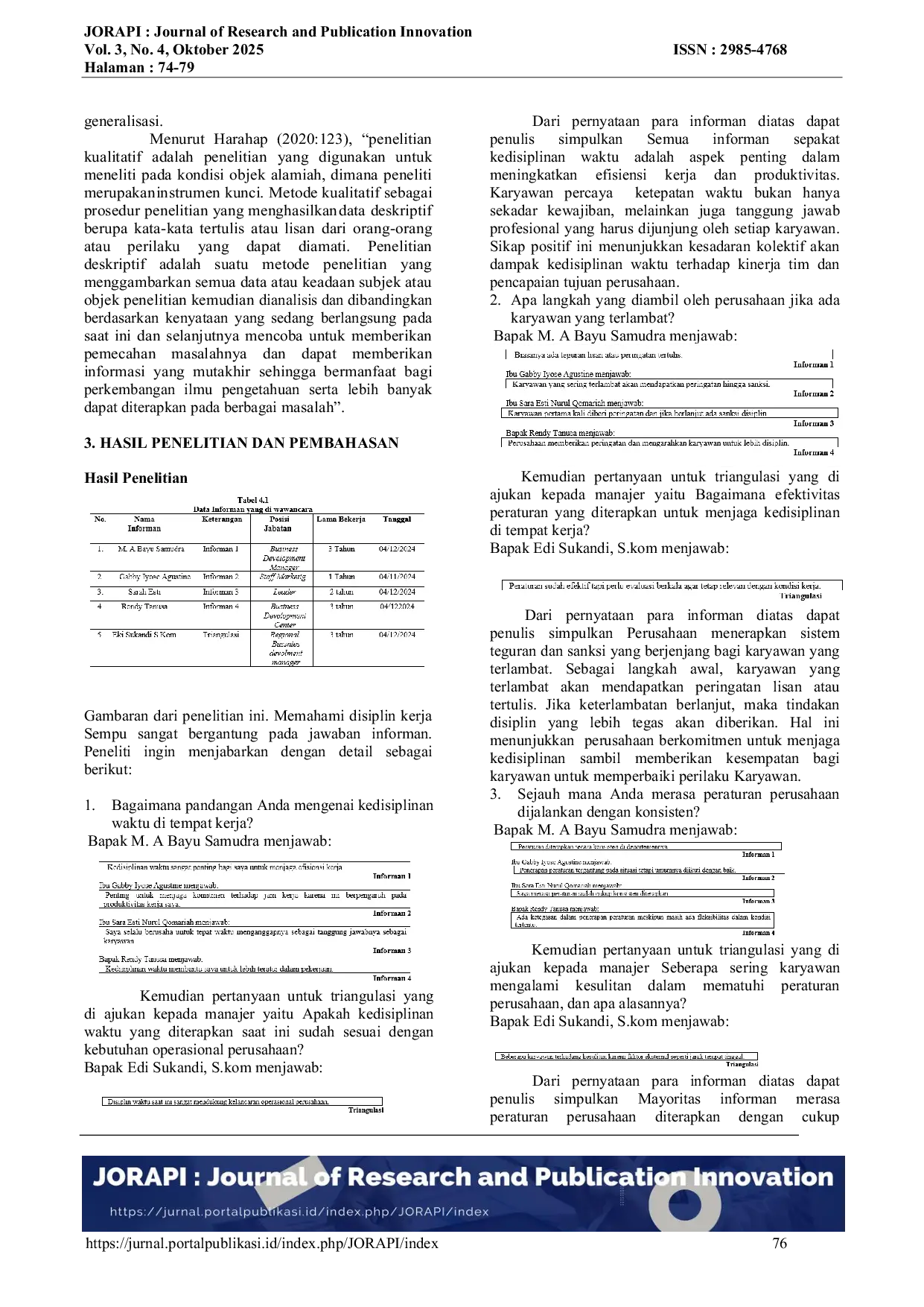 JURIS Analisis Disiplin Kerja Karyawan Pada PT Pesona Putra Perkasa Cabang Pamulang Kota Tangerang Selatan