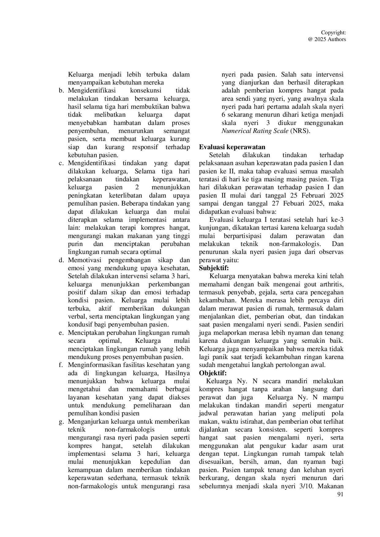 JURIS Asuhan keperawatan keluarga pada pasien Gout arthritis dengan masalah nyeri