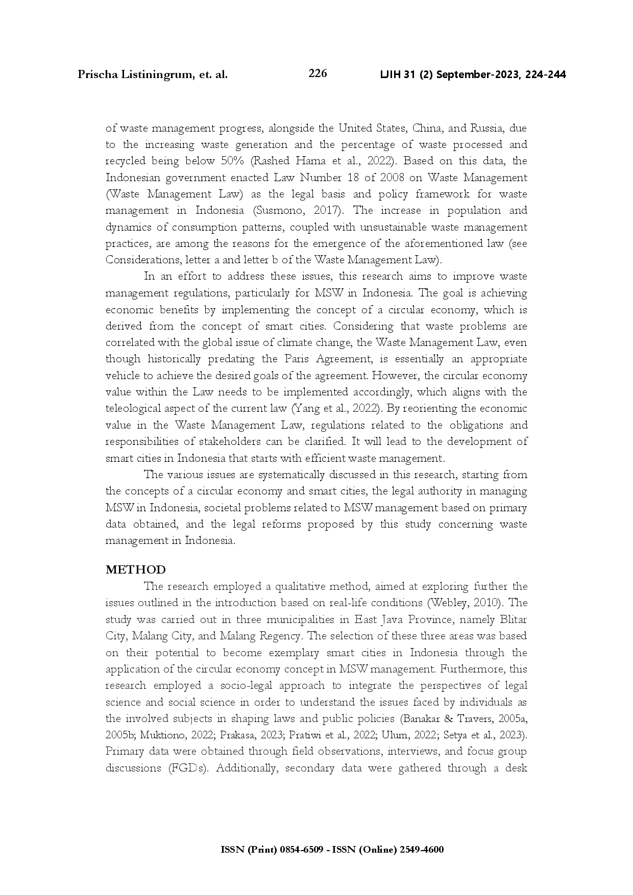 juris Waste management without direction in Indonesia a proposed legal reform towards smart cities