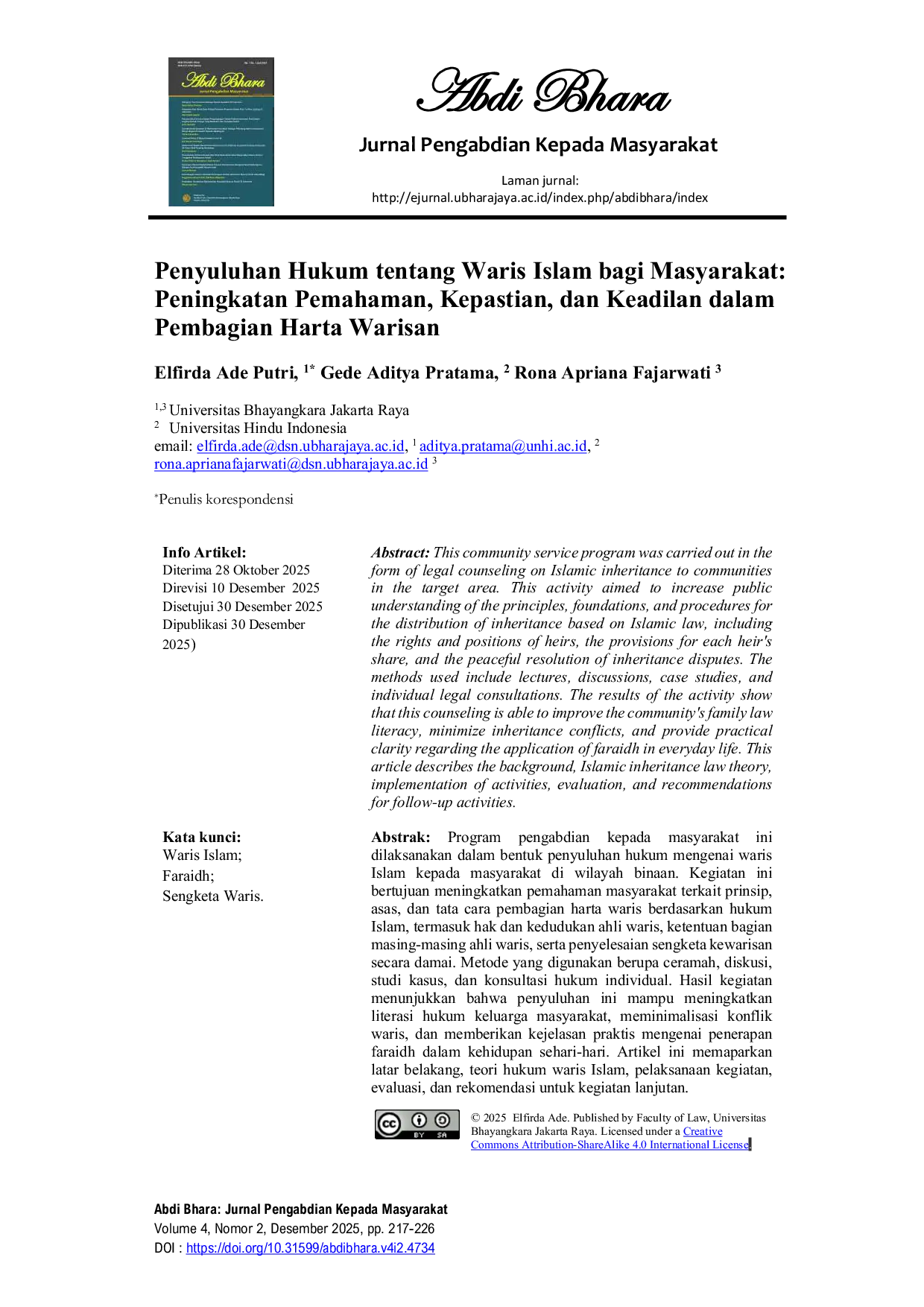 JURIS Penyuluhan Hukum Tentang Waris Islam Bagi Masyarakat Peningkatan Pemahaman Kepastian dan Keadilan dalam Pembagian Harta Warisan