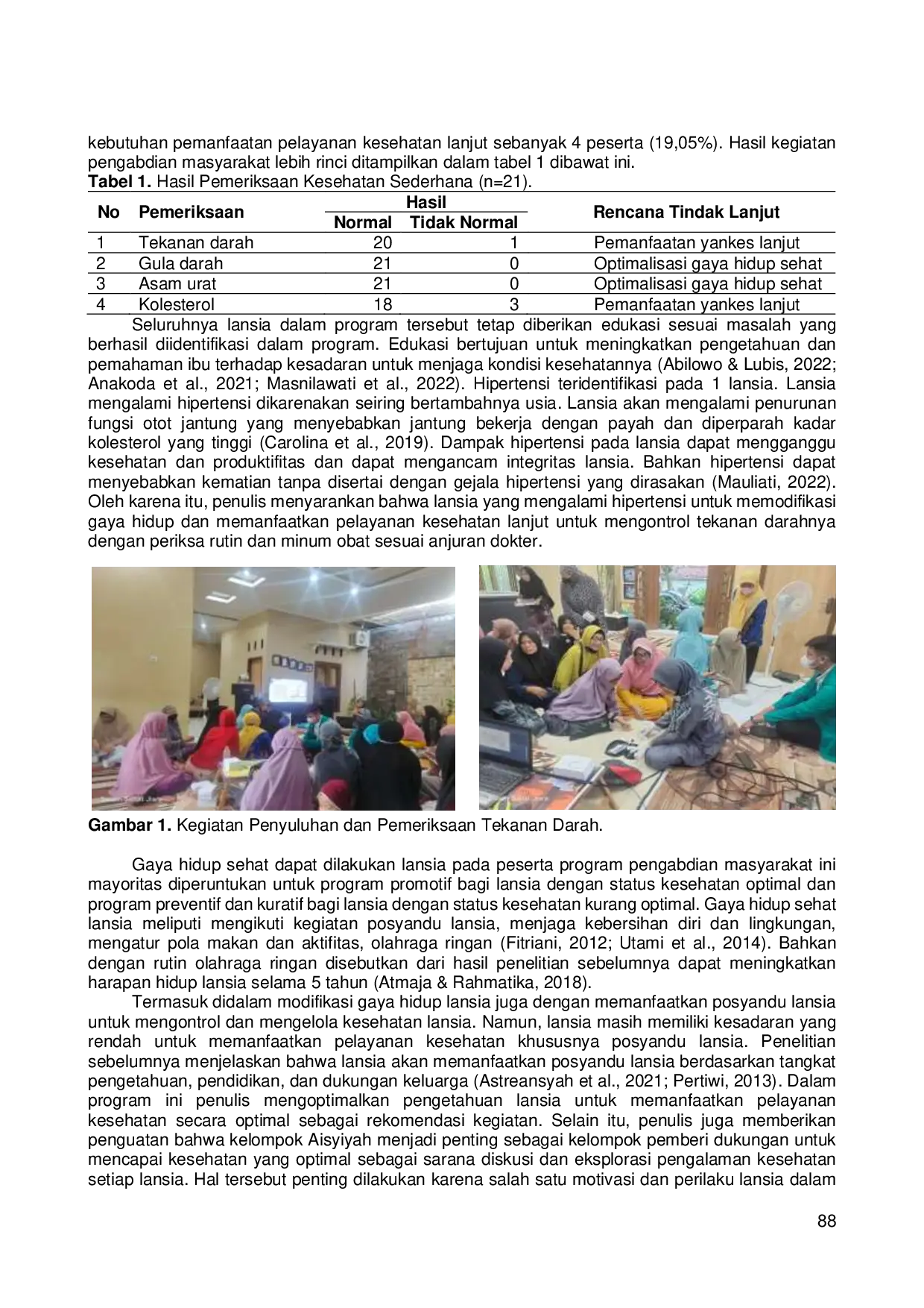 juris Skrining Kesehatan Lansia dan Kebutuhan Pelayanan Kesehatan Lanjut pada Kelompok Ibu Aisyiyah