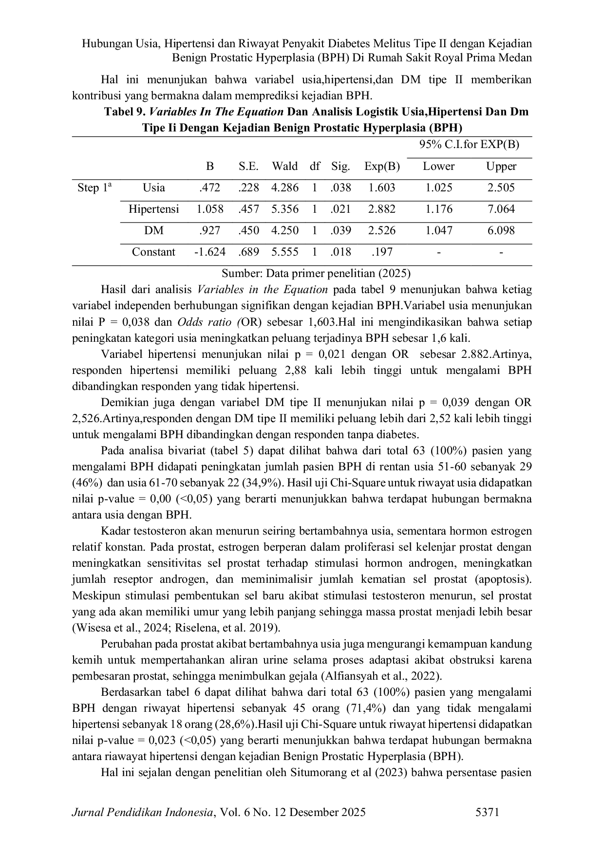 JURIS Hubungan Usia Hipertensi dan Riwayat Penyakit Diabetes Melitus Tipe II dengan Kejadian Benign Prostatic Hyperplasia BPH Di Rumah Sakit Royal Prima Medan