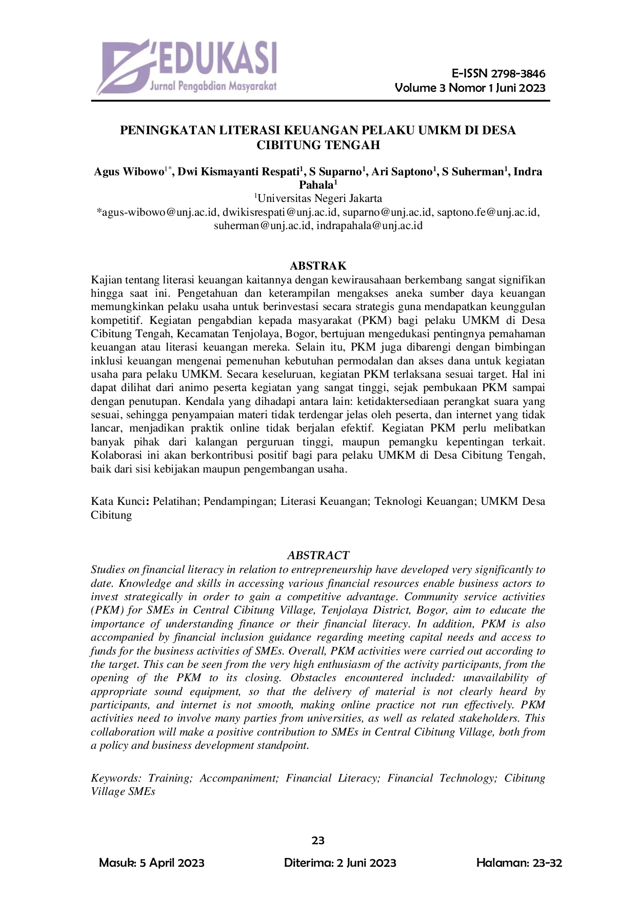 JURIS Peningkatan Literasi Keuangan Pelaku Umkm Di Desa Cibitung Tengah