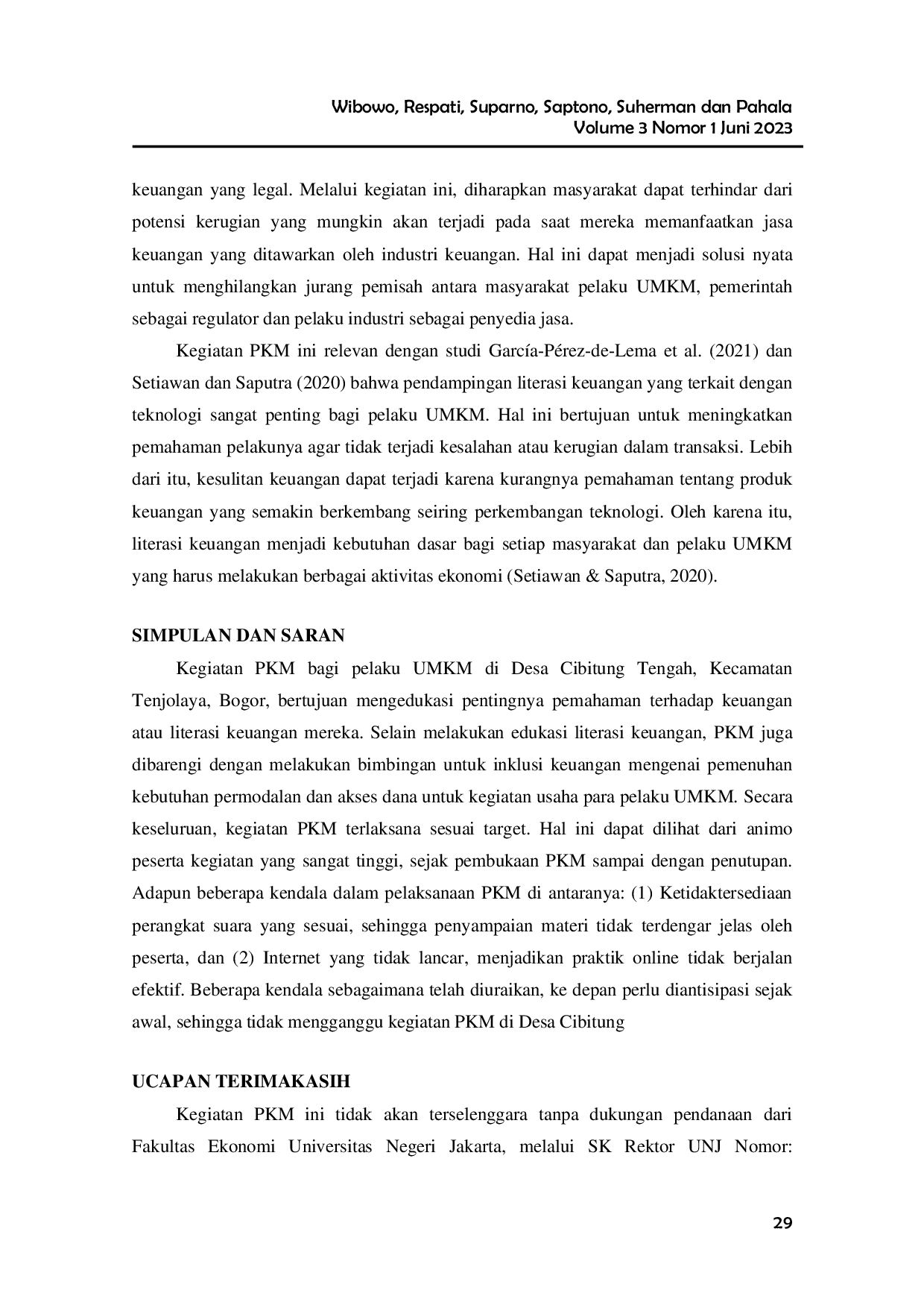 JURIS Peningkatan Literasi Keuangan Pelaku Umkm Di Desa Cibitung Tengah