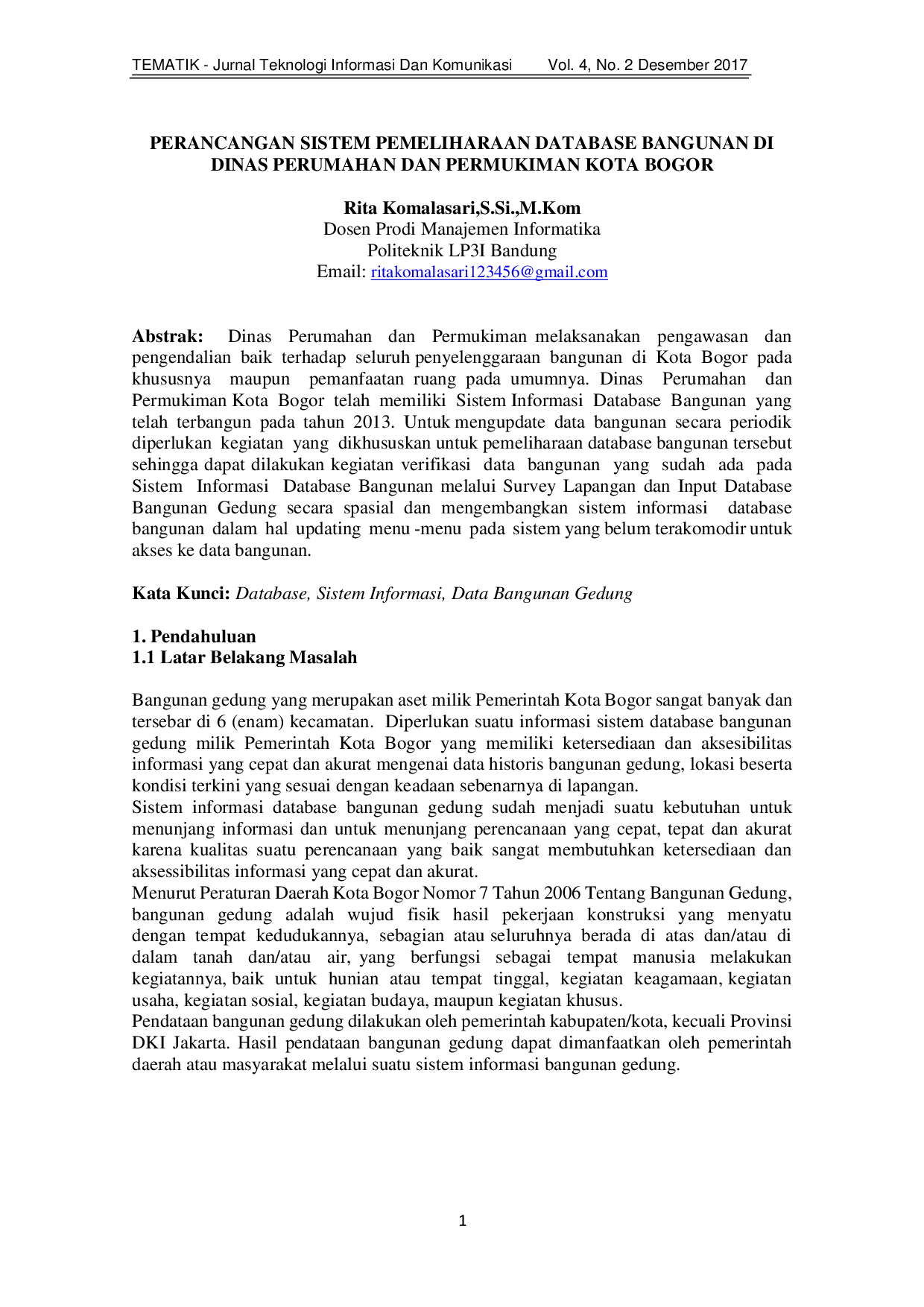 juris Perancangan Sistem Pemeliharaan Database Bangunan di Dinas Perumahan dan Permukiman Kota Bogor