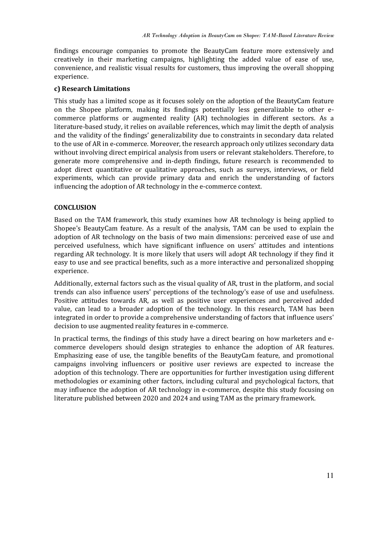 JURIS An AR Technology Adoption in BeautyCam on Shopee TAM Based Literature Review