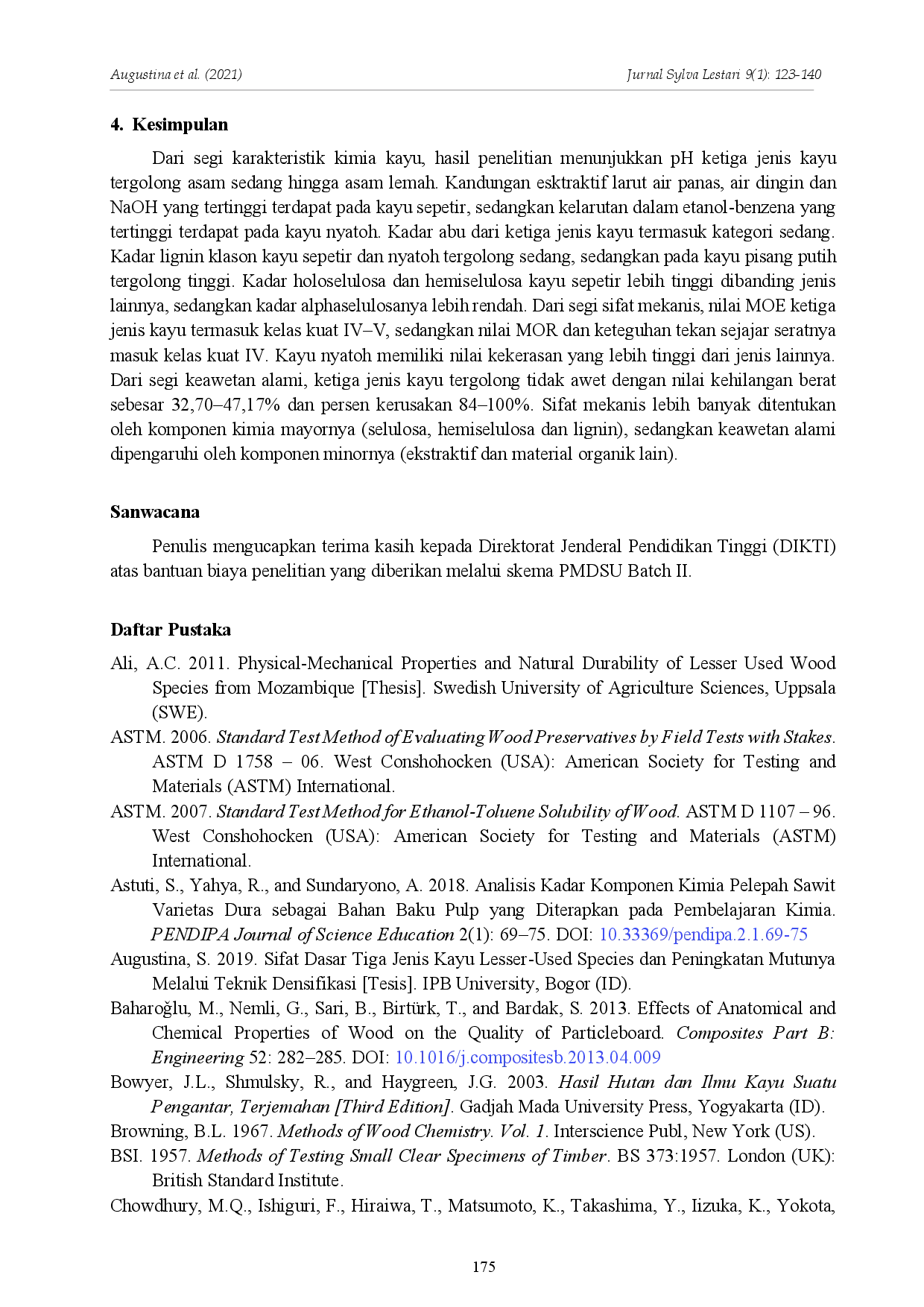 juris Pengaruh Karakteristik Kimia terhadap Sifat Mekanis dan Keawetan Alami Tiga Jenis Kayu Kurang Digunakan Effect of Chemical Characteristics on Mechanical and Natural Durability Properties of Three Les