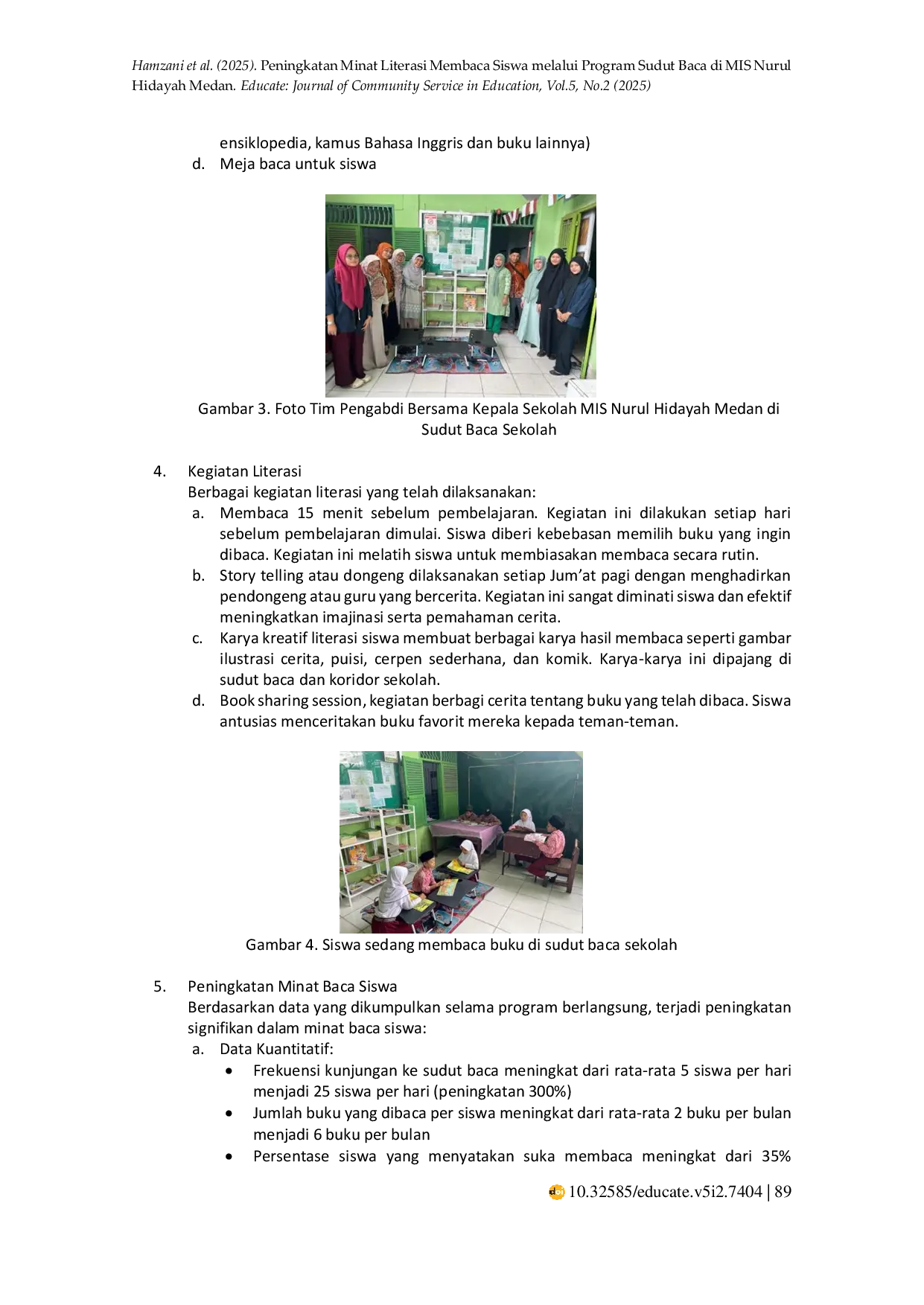 JURIS Peningkatan Minat Literasi Membaca Siswa melalui Program Sudut Baca di MIS Nurul Hidayah Medan